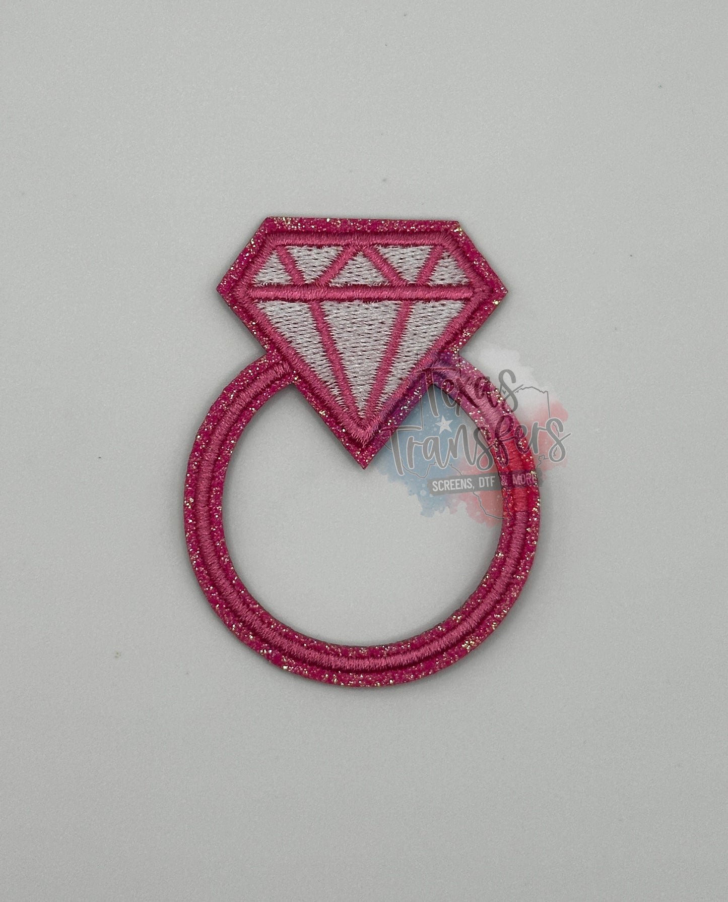 Pink Diamond Ring Iron-On Patch - Texas Transfers and Designs