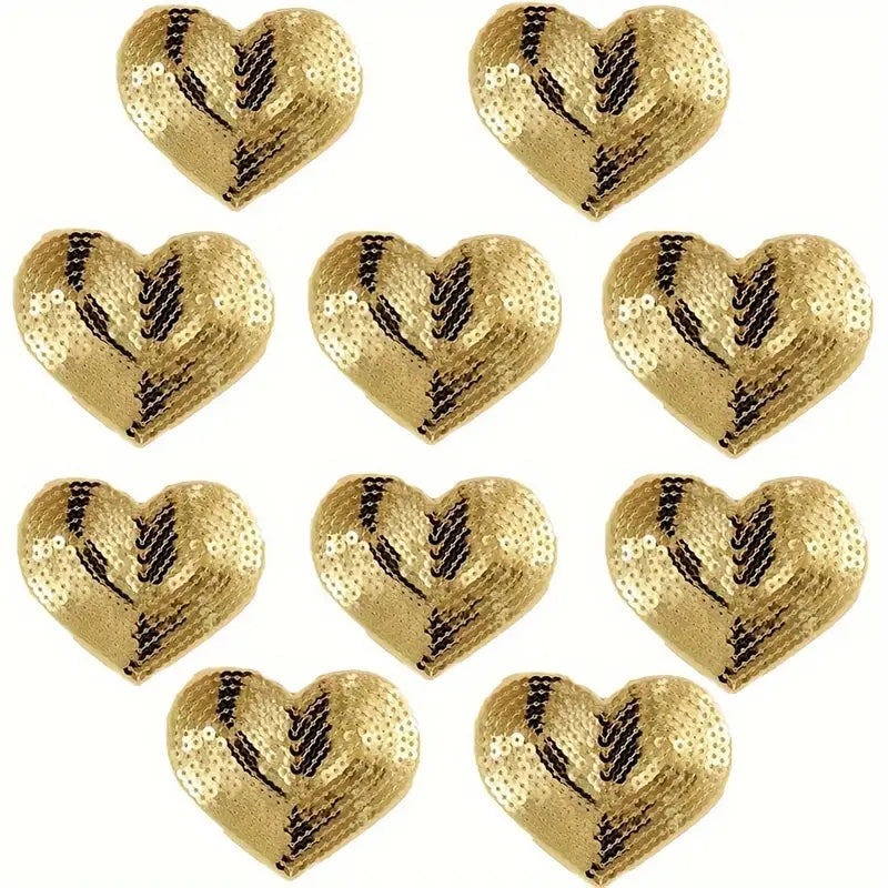 Gold Sequin Heart Iron-On Patch - Texas Transfers and Designs