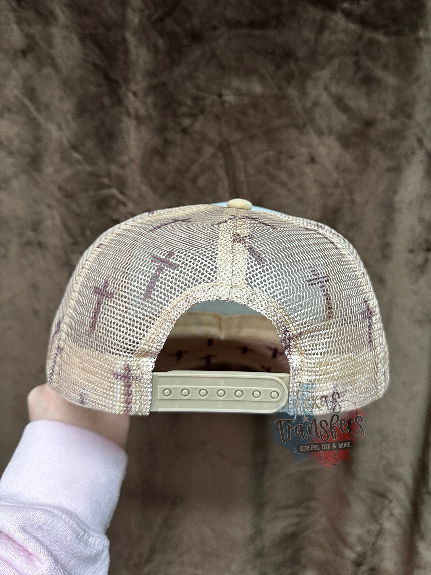 Tan/White Cross Trucker Hat