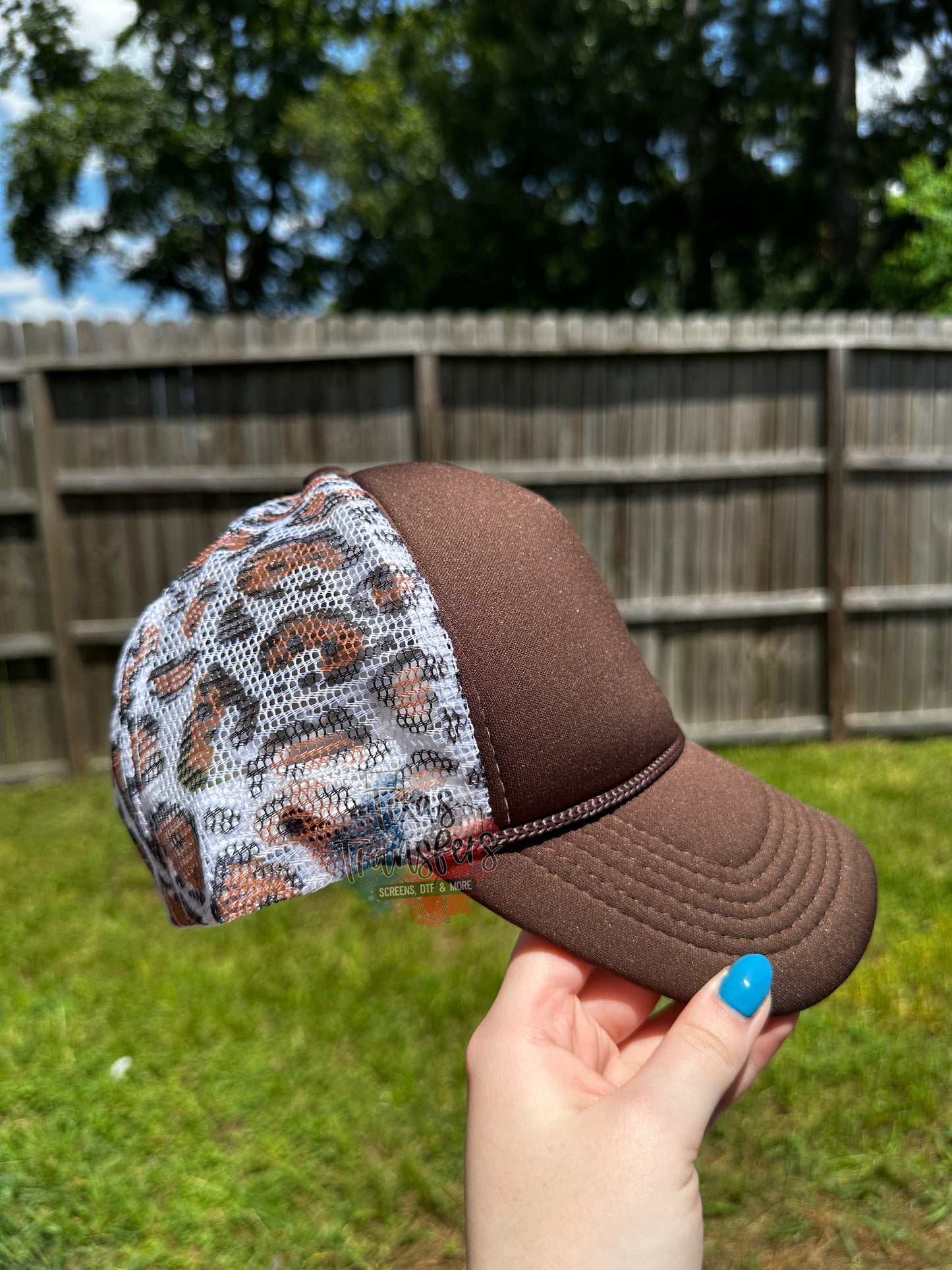 Dark Chocolate Leopard Trucker Hat - Texas Transfers and Designs