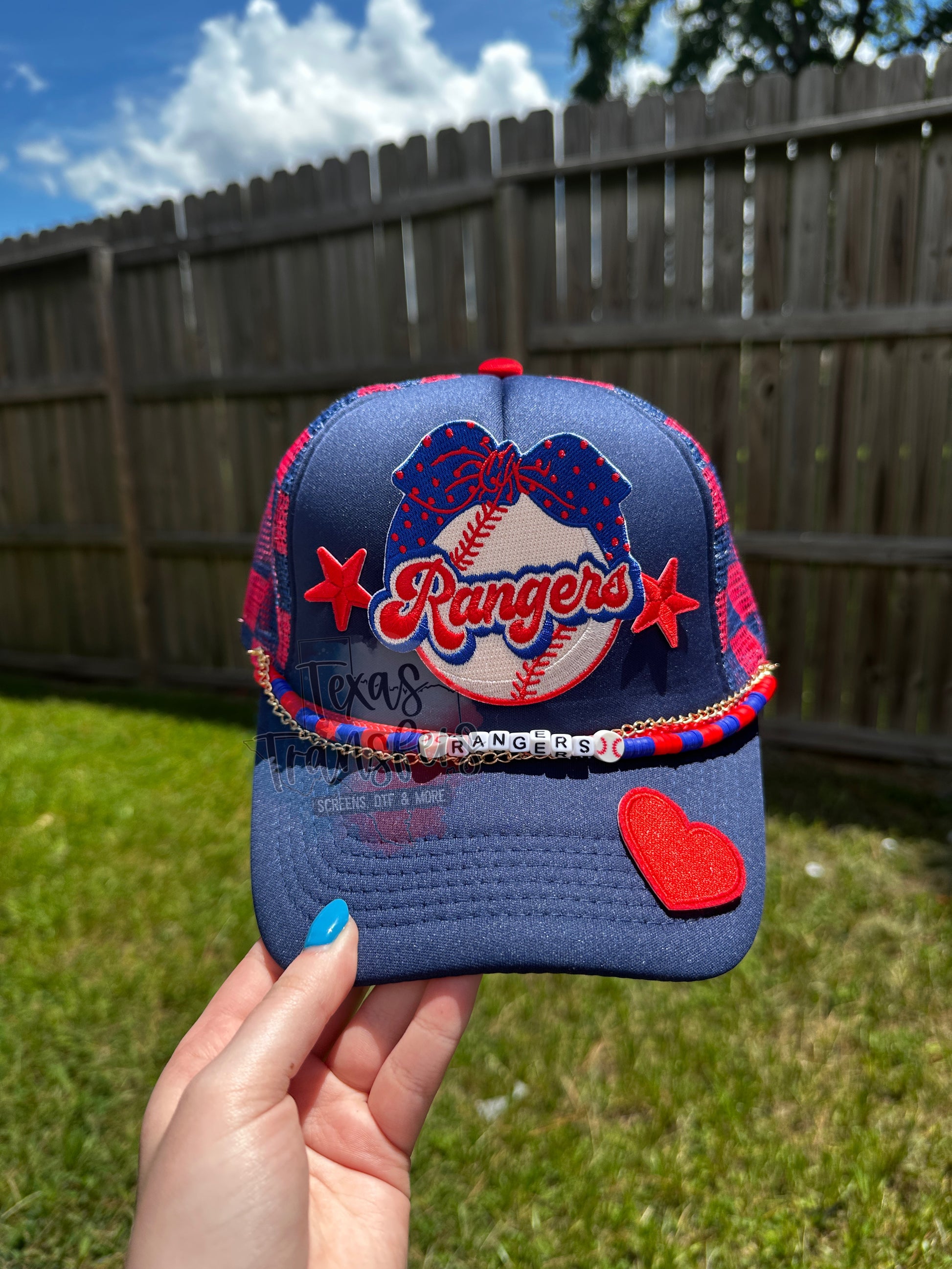 RESTOCK Arriving 9/5 Navy Blue/Red Checker Trucker Hat - Texas Transfers and Designs