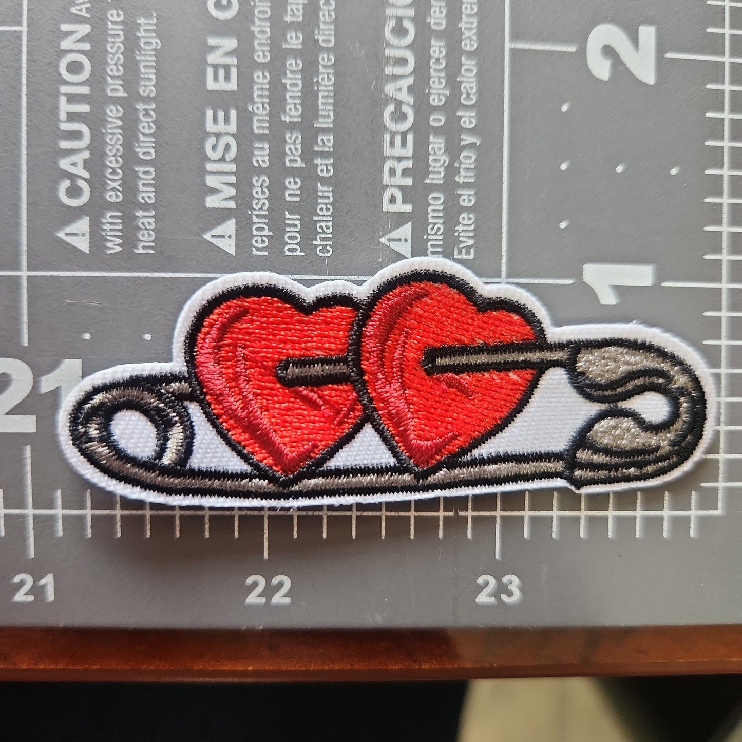 Safety Pin Hearts Iron-On PATCH - Texas Transfers and Designs