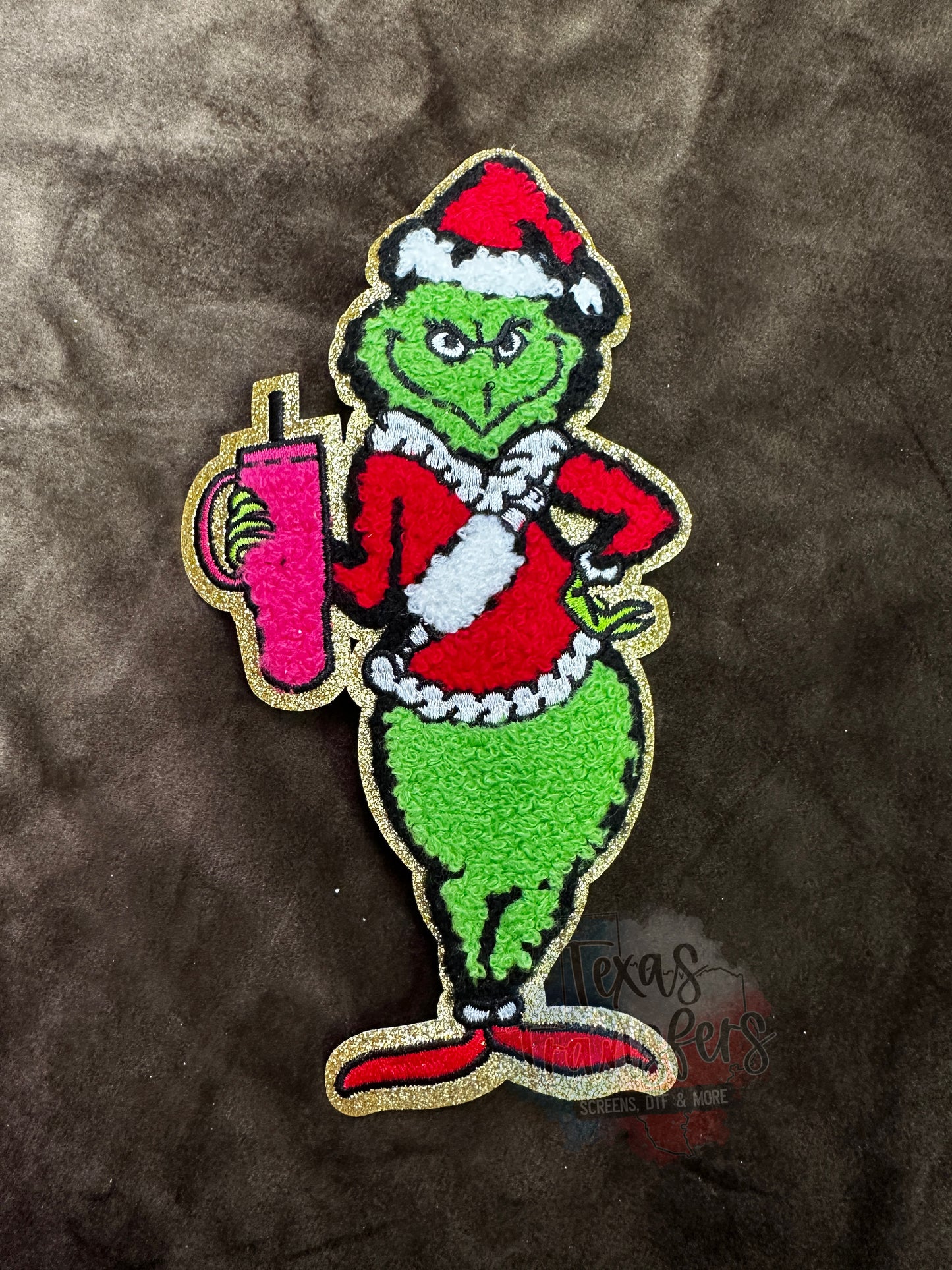 Grinch Stanley 7.5” Iron-On Patch - Texas Transfers and Designs