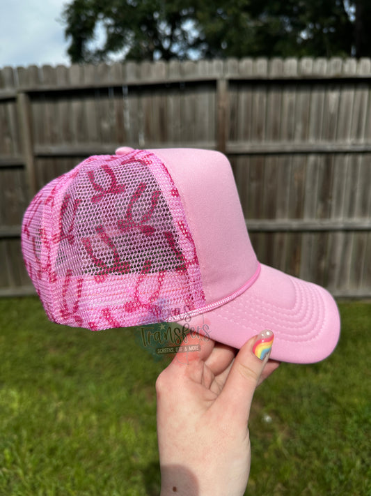 Light Pink/Bow Trucker Hat - Texas Transfers and Designs