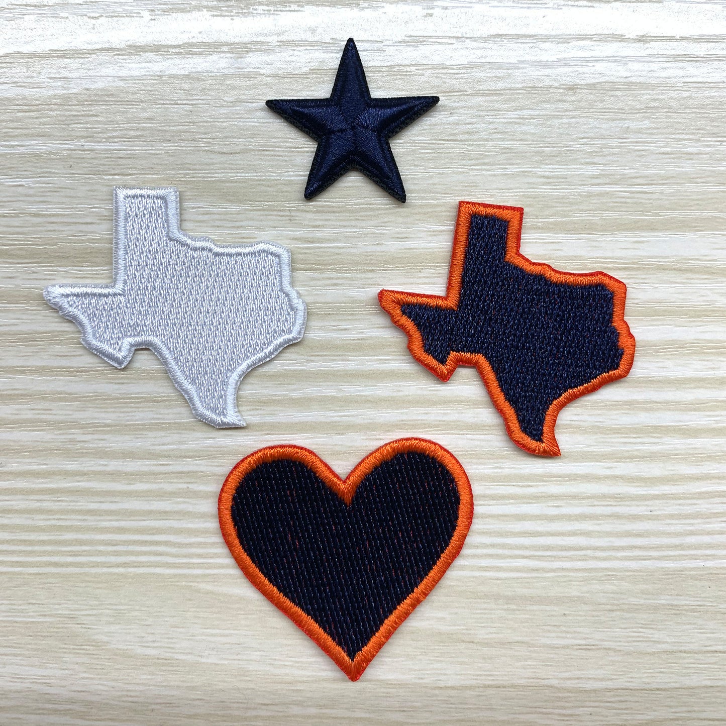 Small Navy/Orange Heart Iron-On PATCH - Texas Transfers and Designs