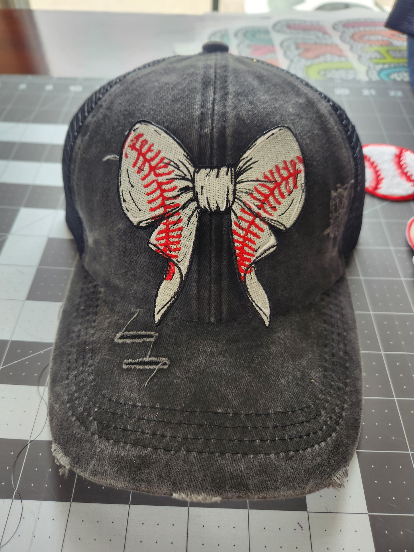 Baseball Bow Iron-On PATCH - Texas Transfers and Designs