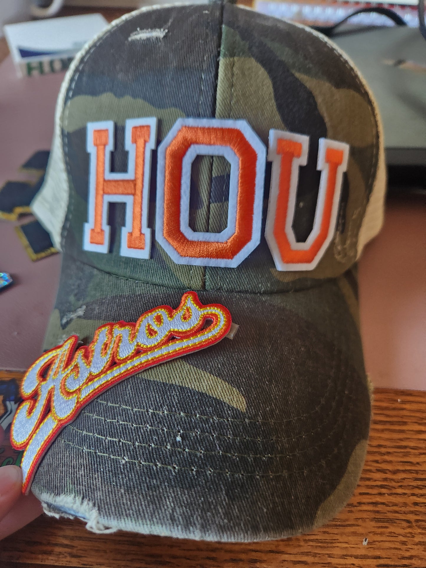 HOU Orange Letters Iron-On PATCH - Texas Transfers and Designs