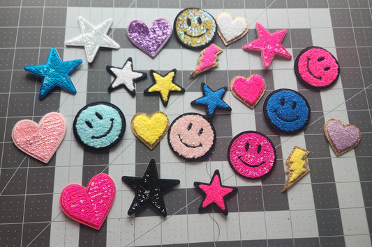 Chenille/Sequin/Glitter Shape Iron On Patch Shapes (Multiple Options) *DISCONTINUED* - Texas Transfers and Designs
