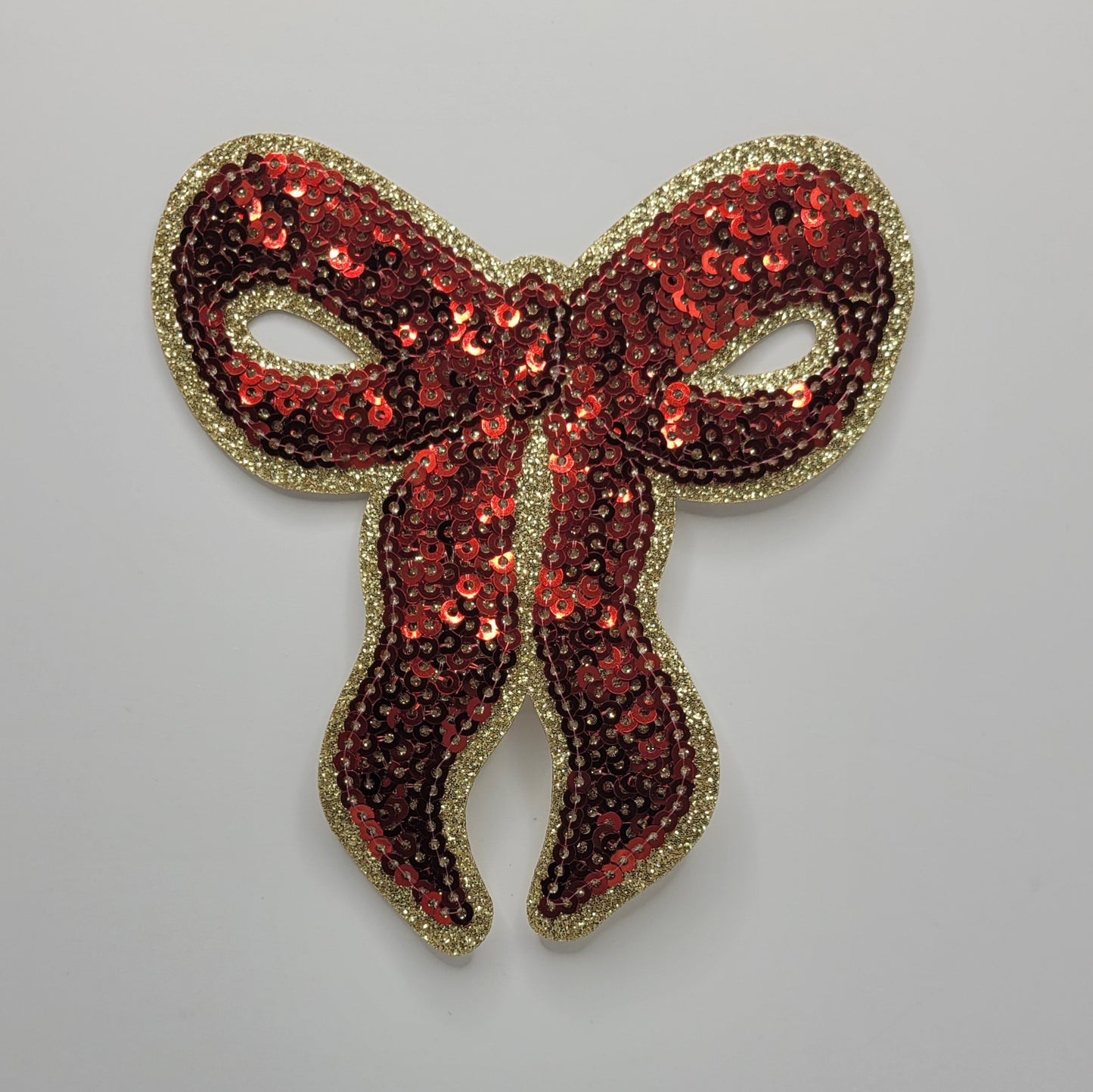 Red & Gold Sequin Bow Iron-On Patch - Texas Transfers and Designs