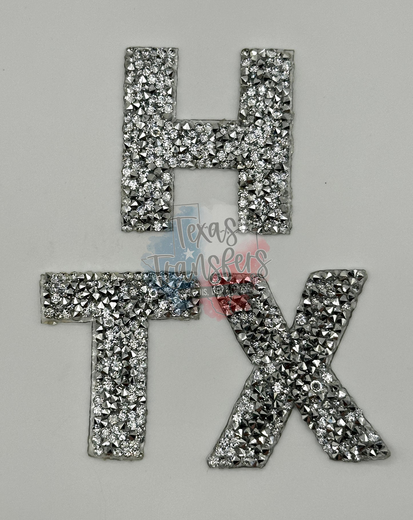 Houston TX Sparkly Stone Letters Iron-On PATCH - Texas Transfers and Designs