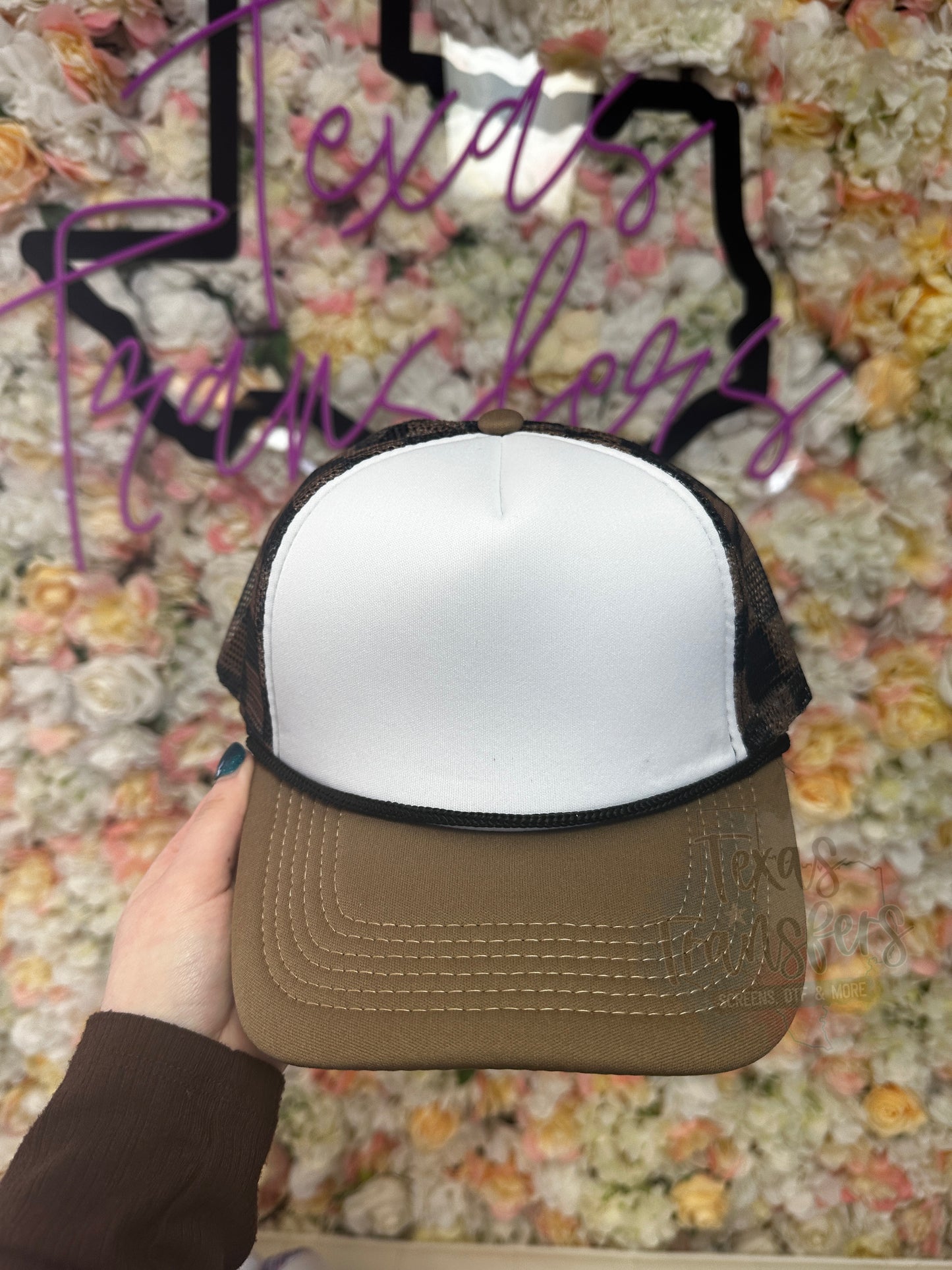Brown Bill/Black andBrown Checker Mesh Trucker Hat - Texas Transfers and Designs