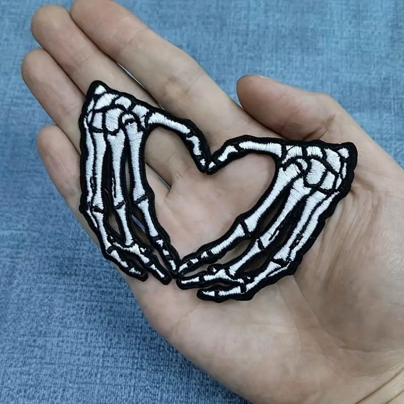 Skeleton Heart Hands Iron- On Patch - Texas Transfers and Designs