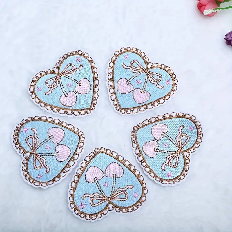Coquette Cherry Heart Bow Iron- On Patch - Texas Transfers and Designs