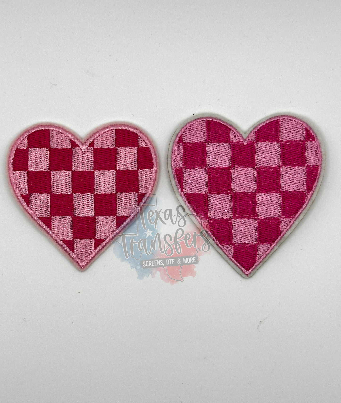 Pink Checker Heart Iron-On PATCH *DISCONTINUED* - Texas Transfers and Designs