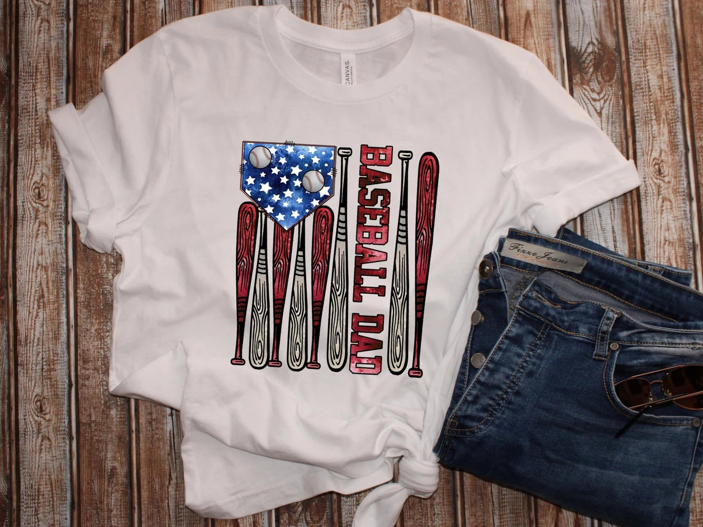 Baseball Dad (Red White Blue Flag) DTF - Texas Transfers and Designs