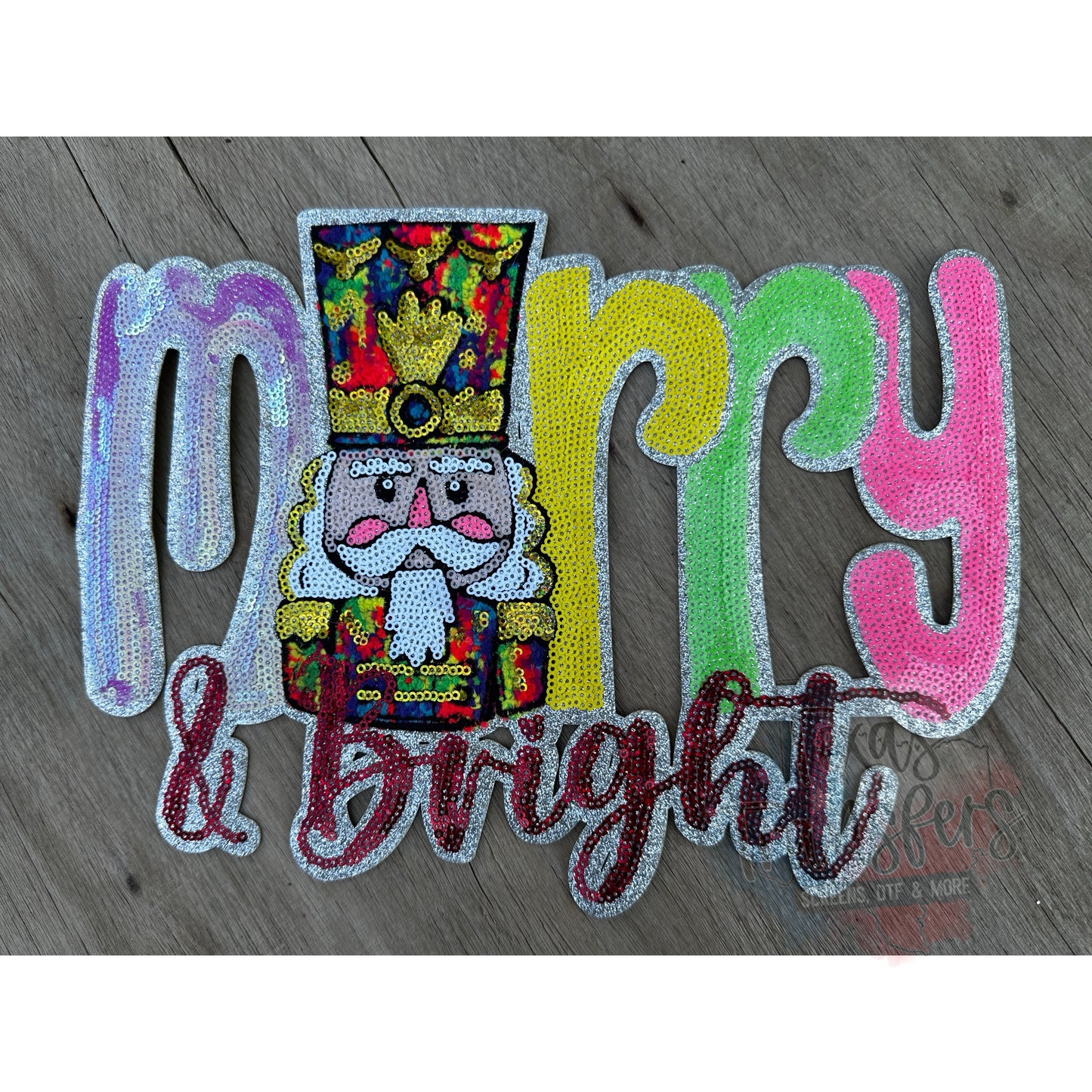 Merry and Bright Nutcracker Sequin XL Iron-On PATCH - Texas Transfers and Designs