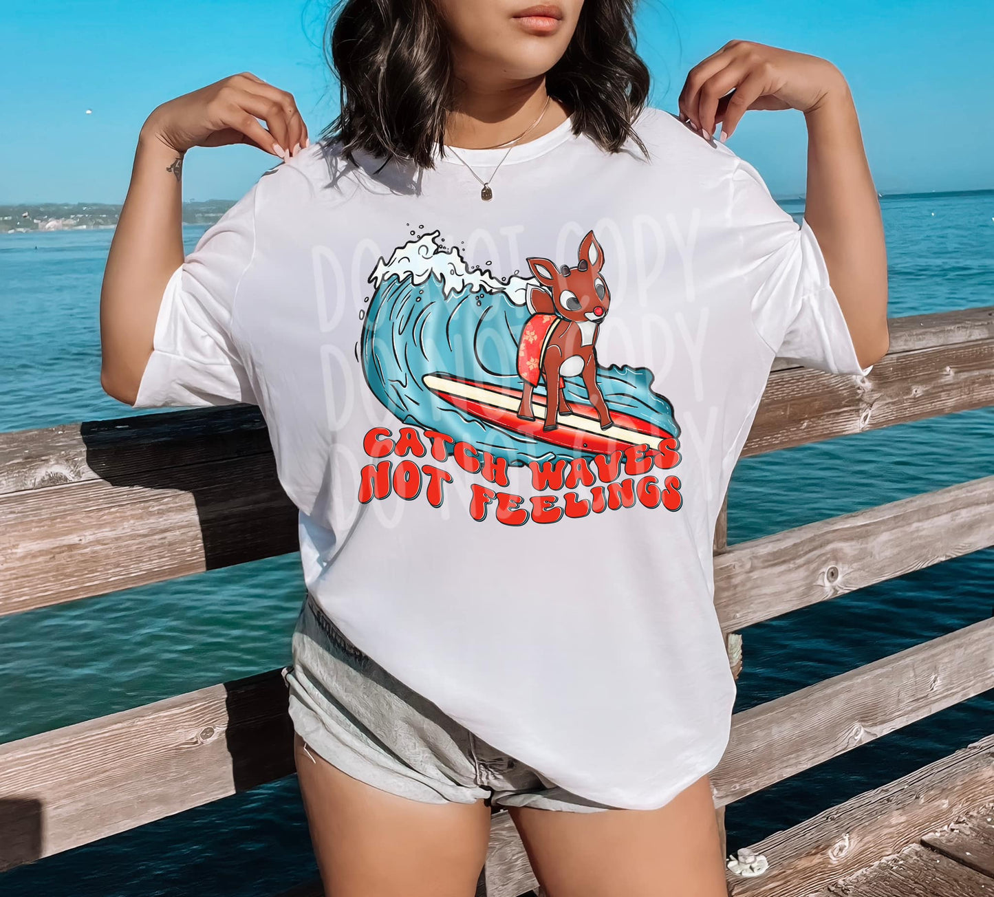 Catch Waves Rudolph DTF - Texas Transfers and Designs