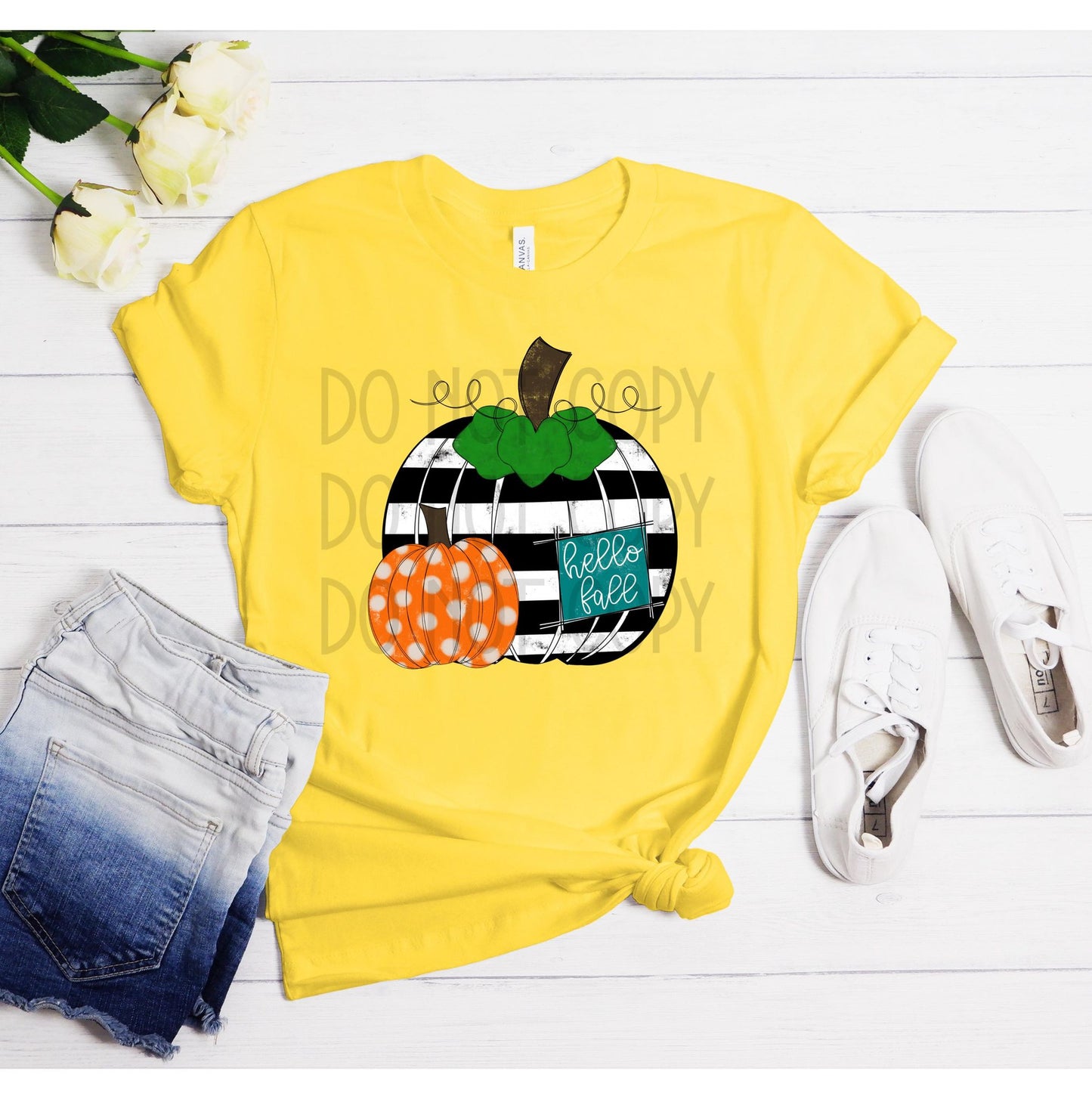 Hello Fall Pumpkin (Striped) DTF - Texas Transfers and Designs