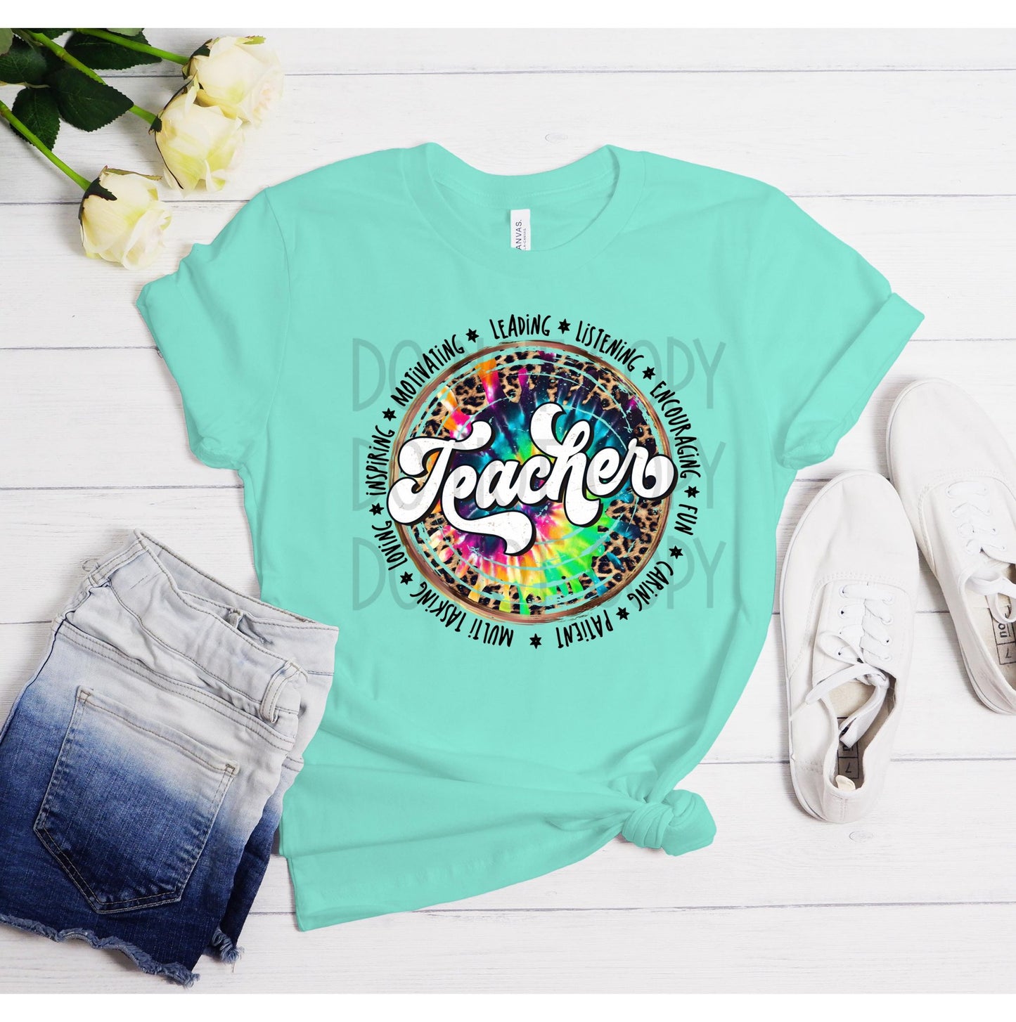 Teacher (Tie Dye Leopard Circle) DTF - Texas Transfers and Designs