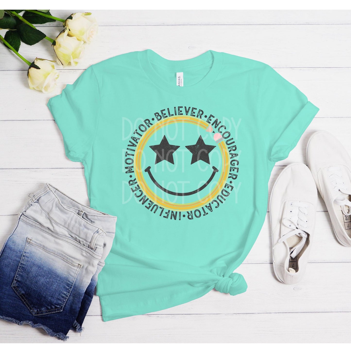 Teacher Pencil (Star Eyes Smile) DTF - Texas Transfers and Designs