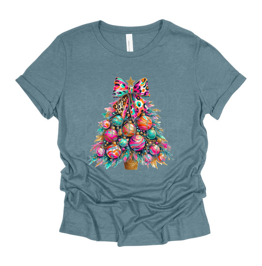 Colorful Christmas Tree Leopard Bow DTF - Texas Transfers and Designs