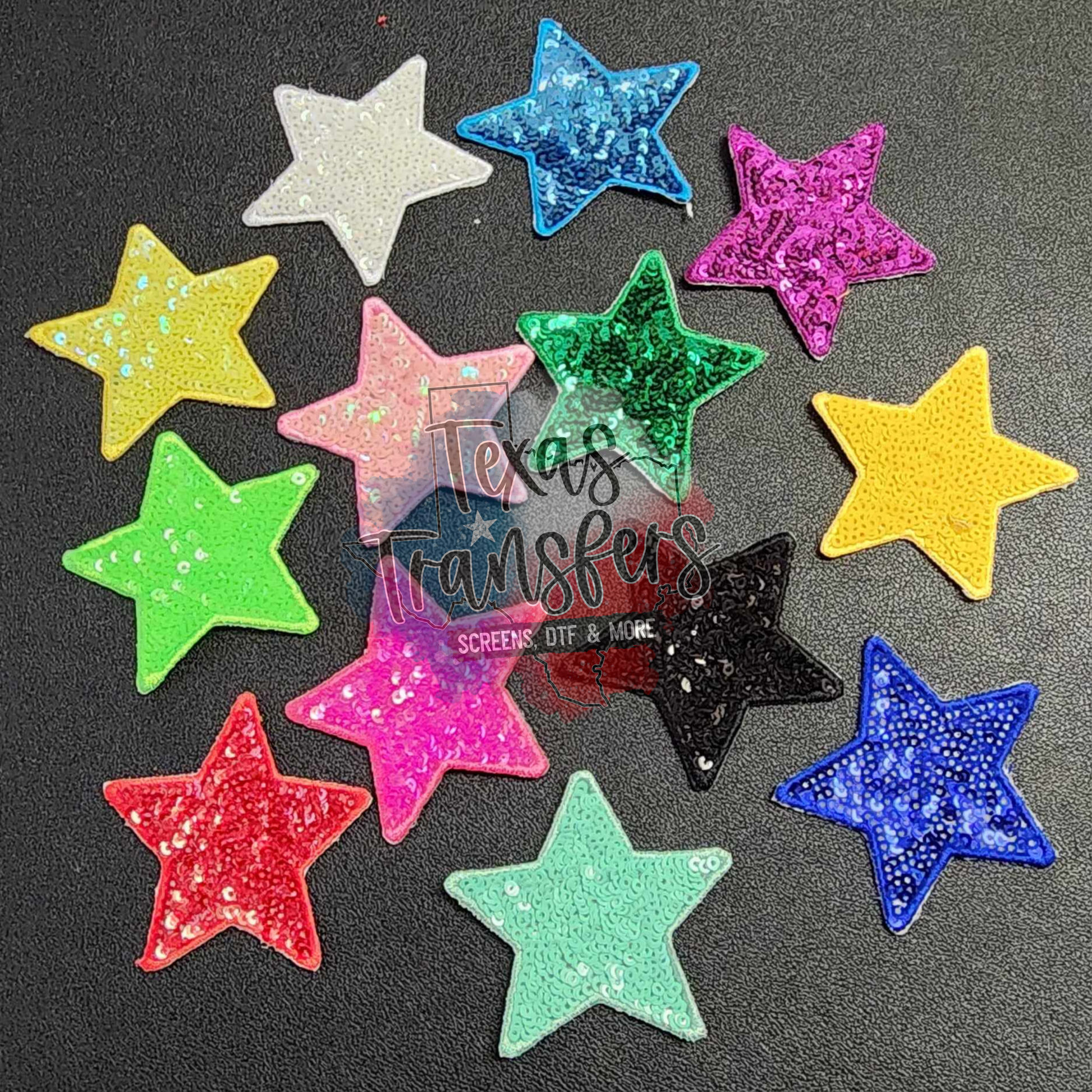 2.5" Sequin Stars (Embroidered Outline) Iron On Patches - Texas Transfers and Designs