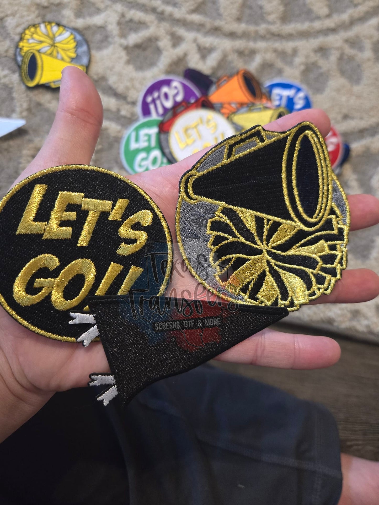 Gold/Black Team Iron-On Patches - Texas Transfers and Designs