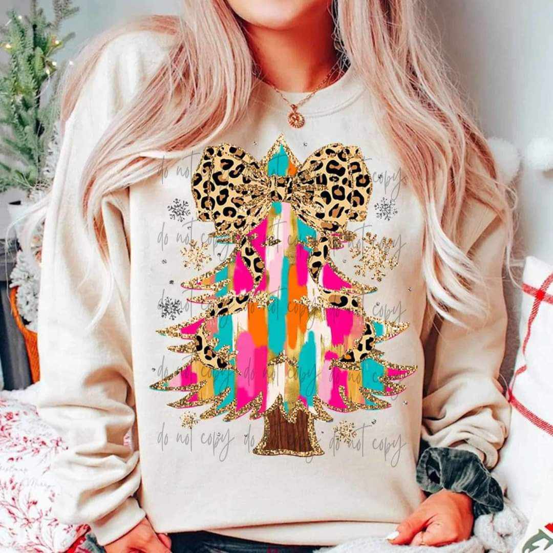 Watercolor Leopard Christmas Tree DTF - Texas Transfers and Designs