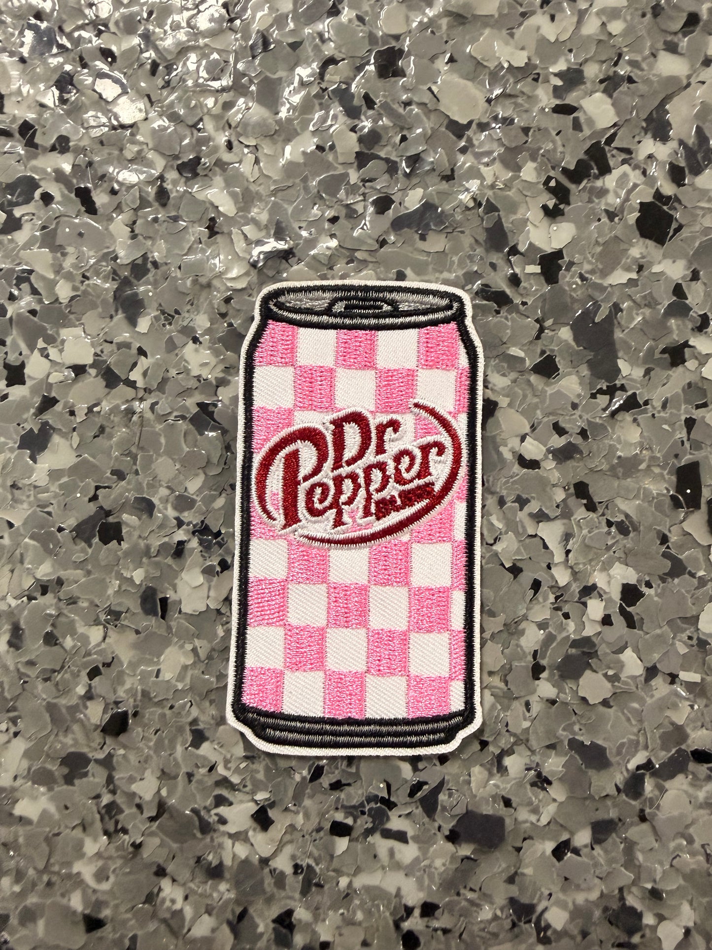 Pink Checker Pepper Soda Can Iron-On Patch
