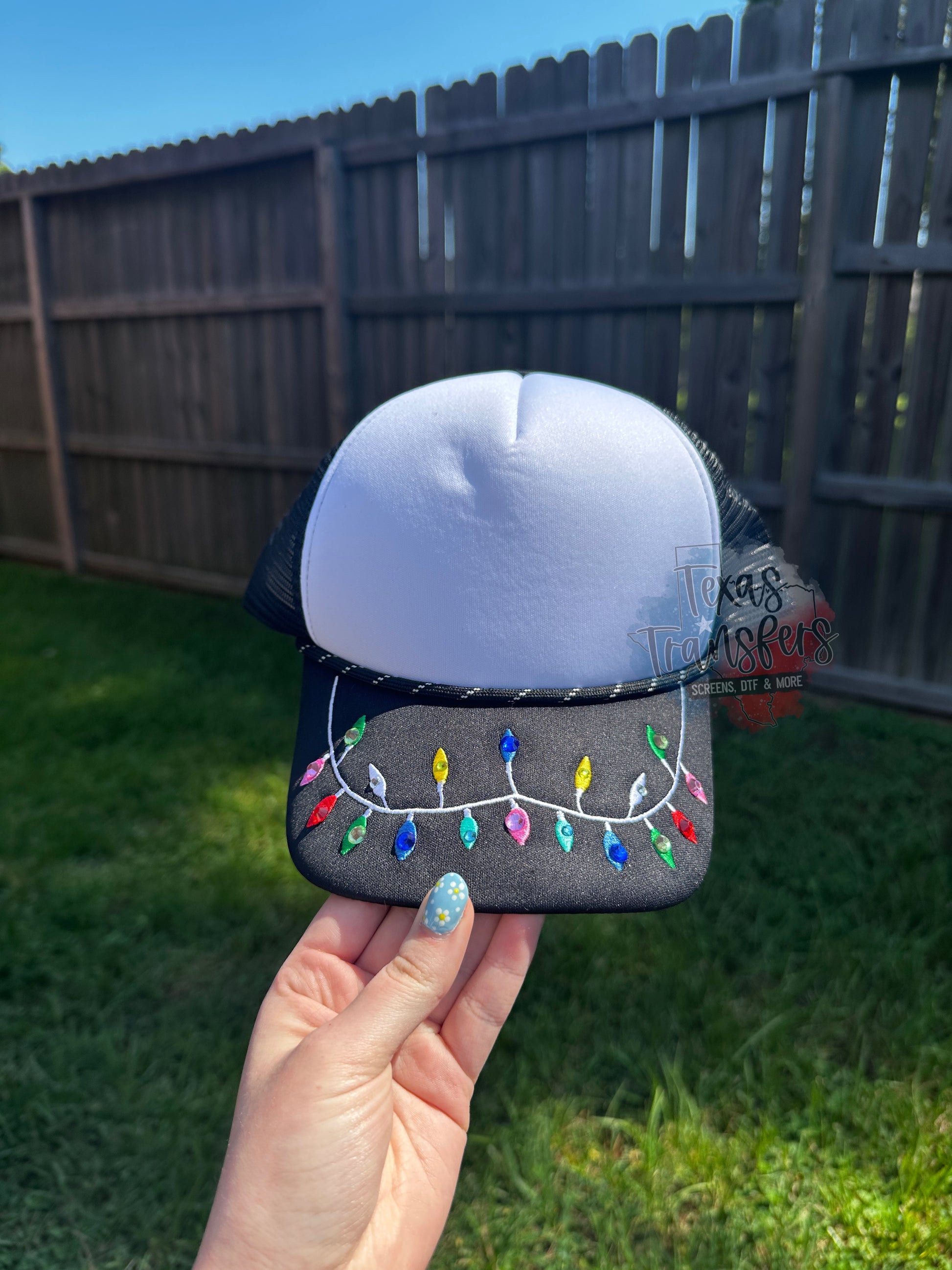Christmas Lights Premium Trucker Hat - Texas Transfers and Designs