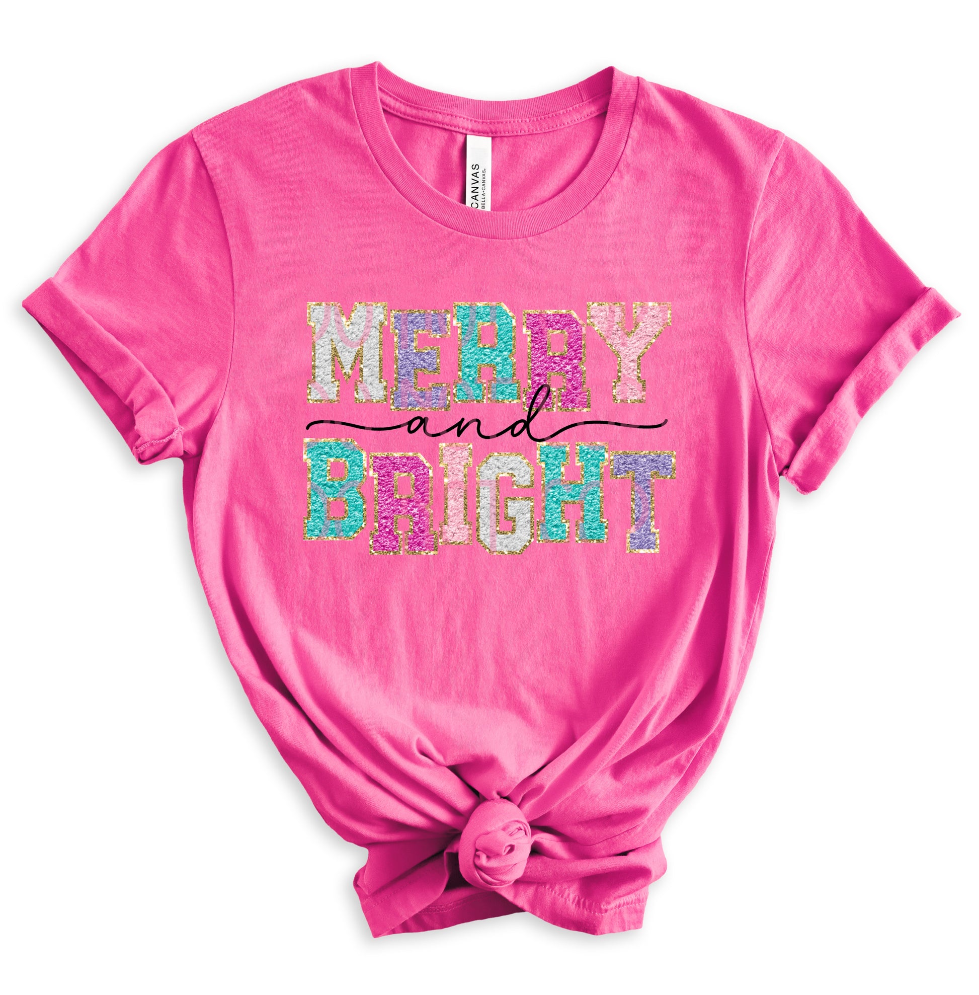 Merry and Bright (faux chenille) DTF - Texas Transfers and Designs