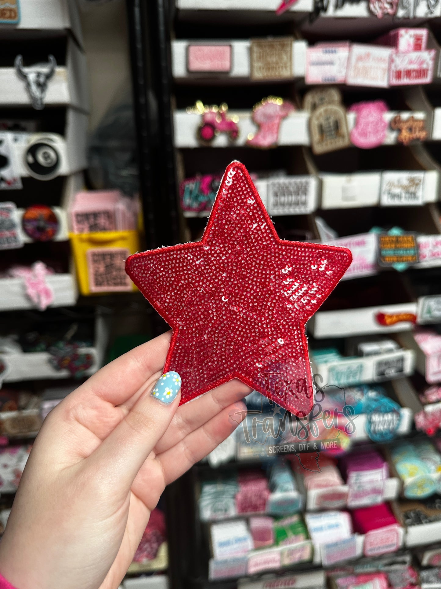 5" Sequin Stars (Embroidered Outline) Iron On Patches - Texas Transfers and Designs