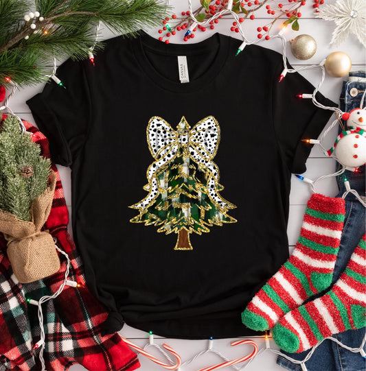 Christmas Tree Dalmatian Bow DTF - Texas Transfers and Designs