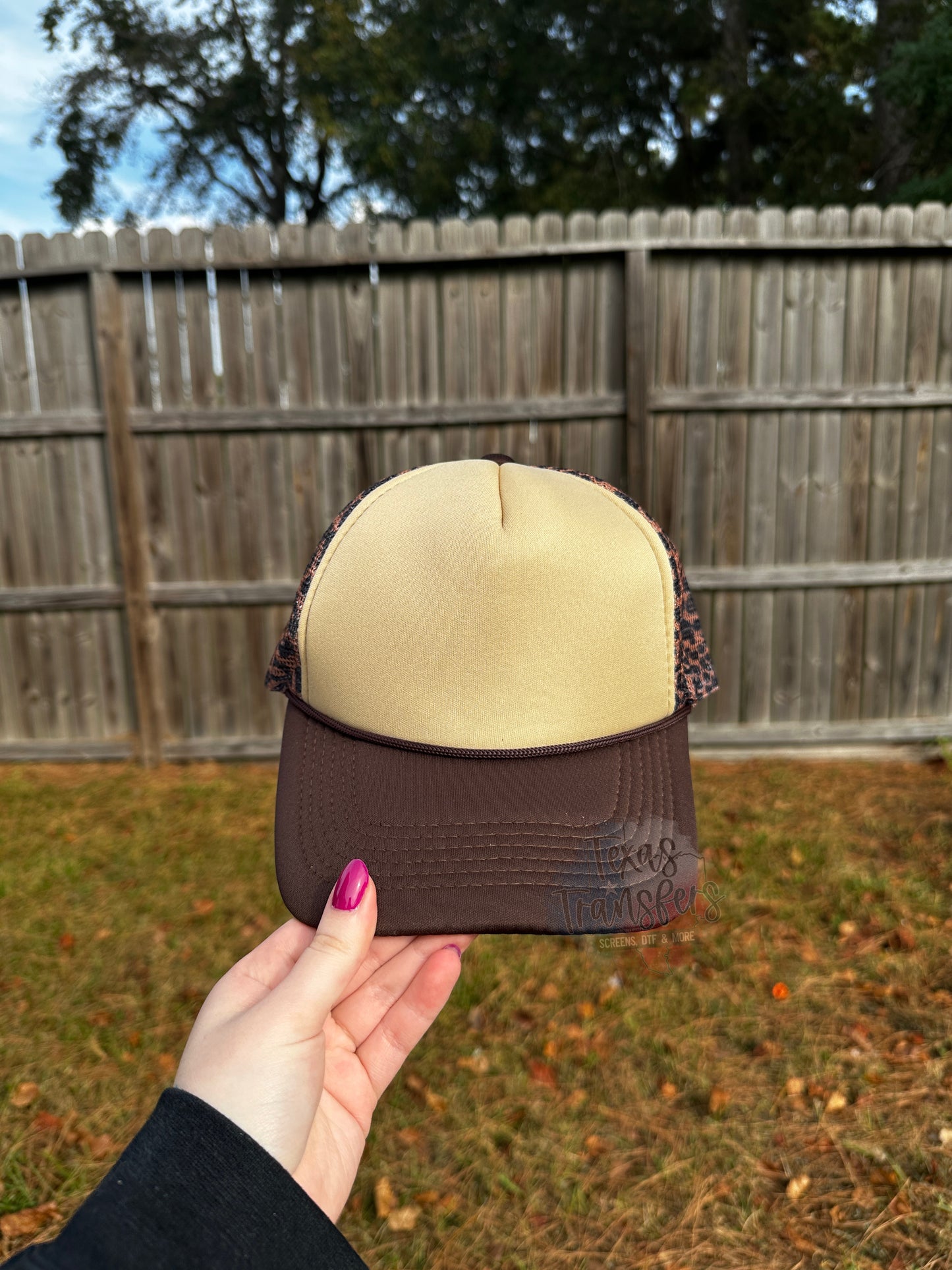 Tan/Brown Leopard Back Trucker Hat