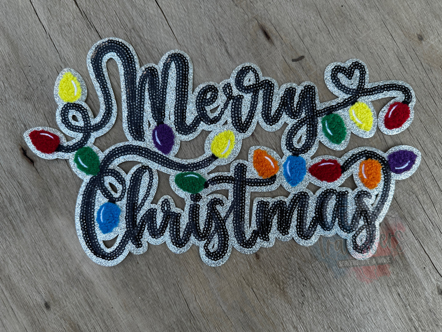 Merry Christmas Sequin XL Iron-On Patch - Texas Transfers and Designs