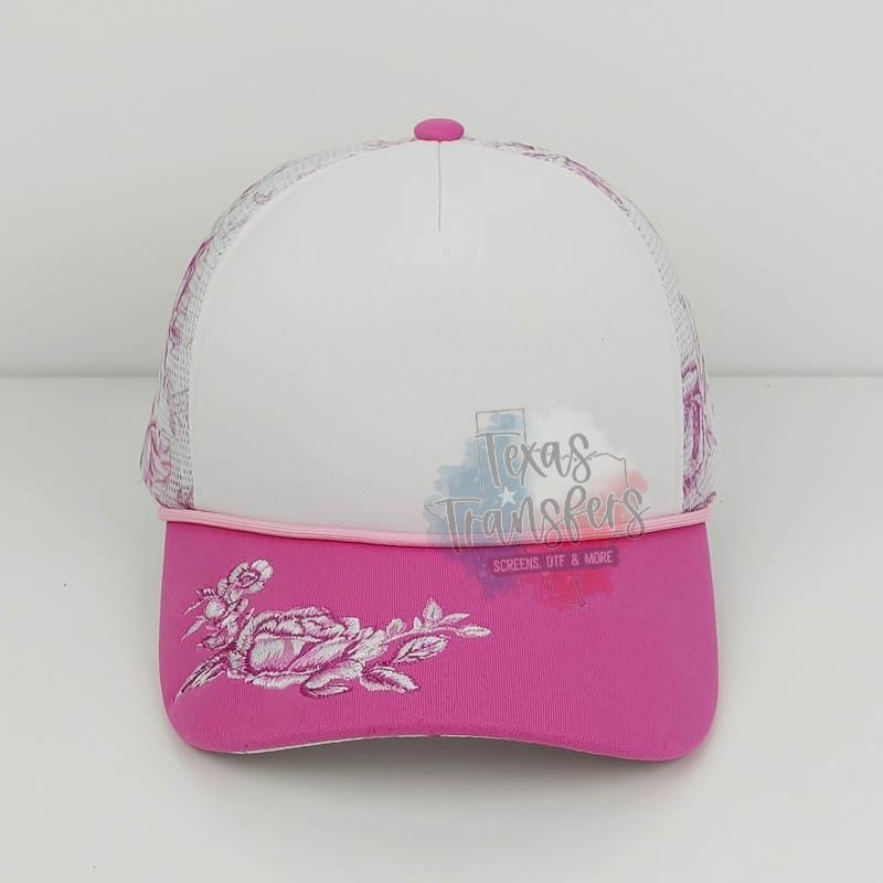 PRE-ORDER Arriving 9/5 Pink Chinoiserie Hope Embroidered Brim Premium Trucker Hat - Texas Transfers and Designs