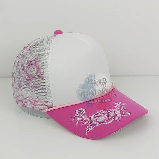 PRE-ORDER Arriving 9/5 Pink Chinoiserie Hope Embroidered Brim Premium Trucker Hat - Texas Transfers and Designs