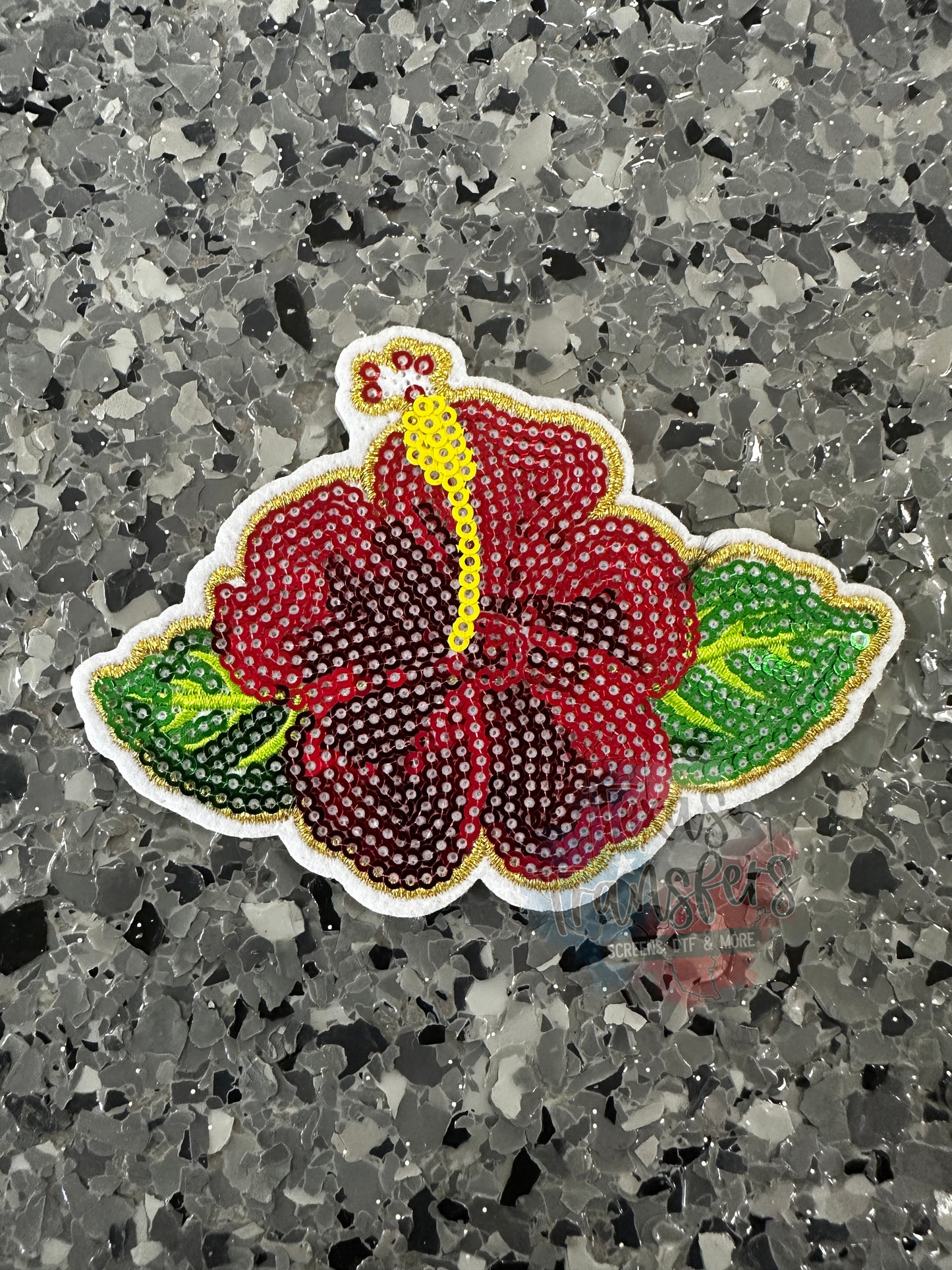 Sequin Hibiscus Red Iron-On PATCH