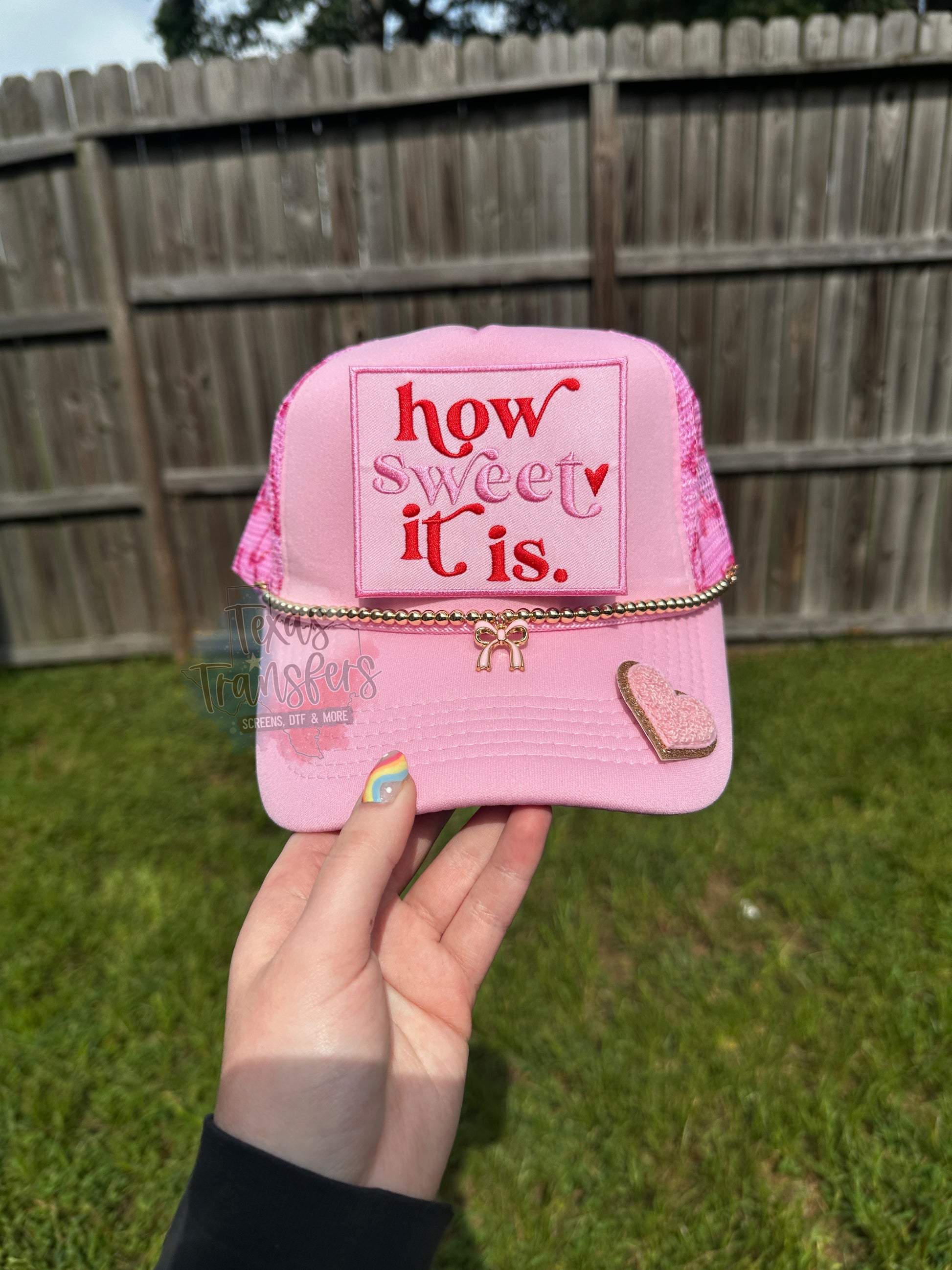 Light Pink/Bow Trucker Hat - Texas Transfers and Designs
