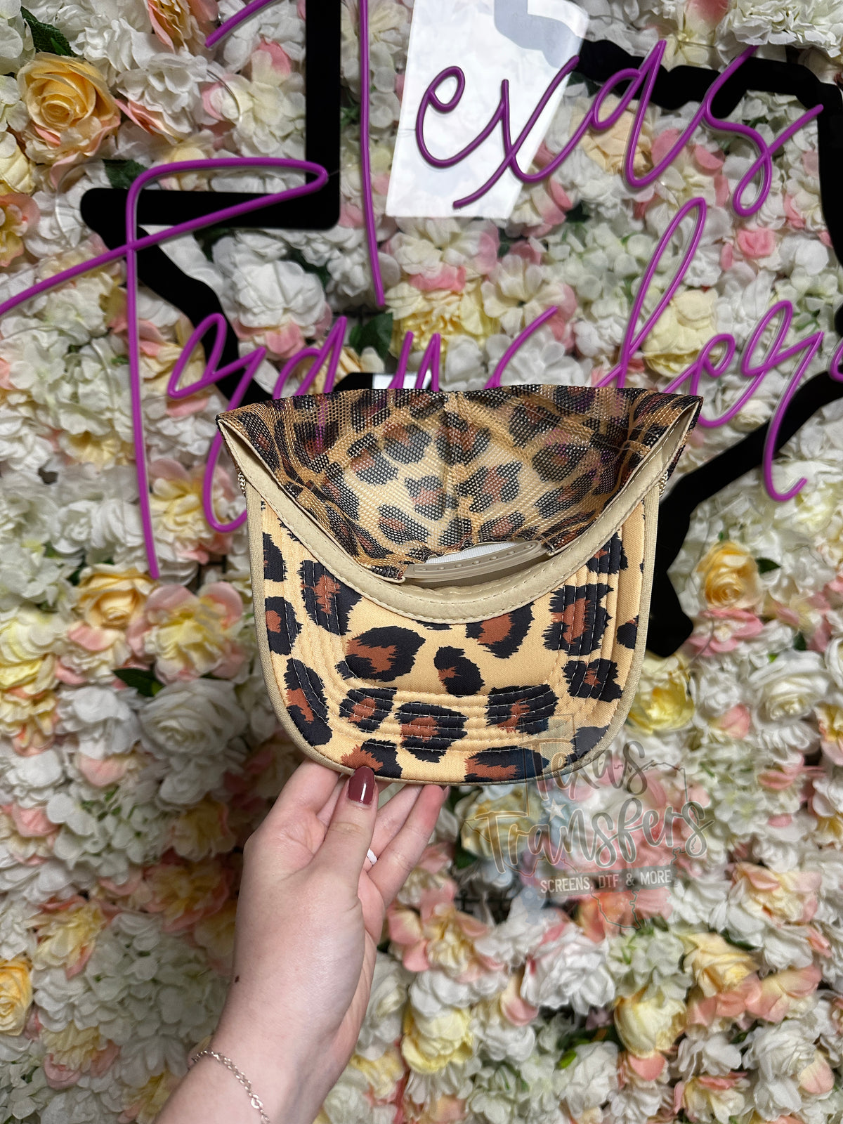 Tan/Brown Leopard Mesh Trucker Hat with Leopard Brim