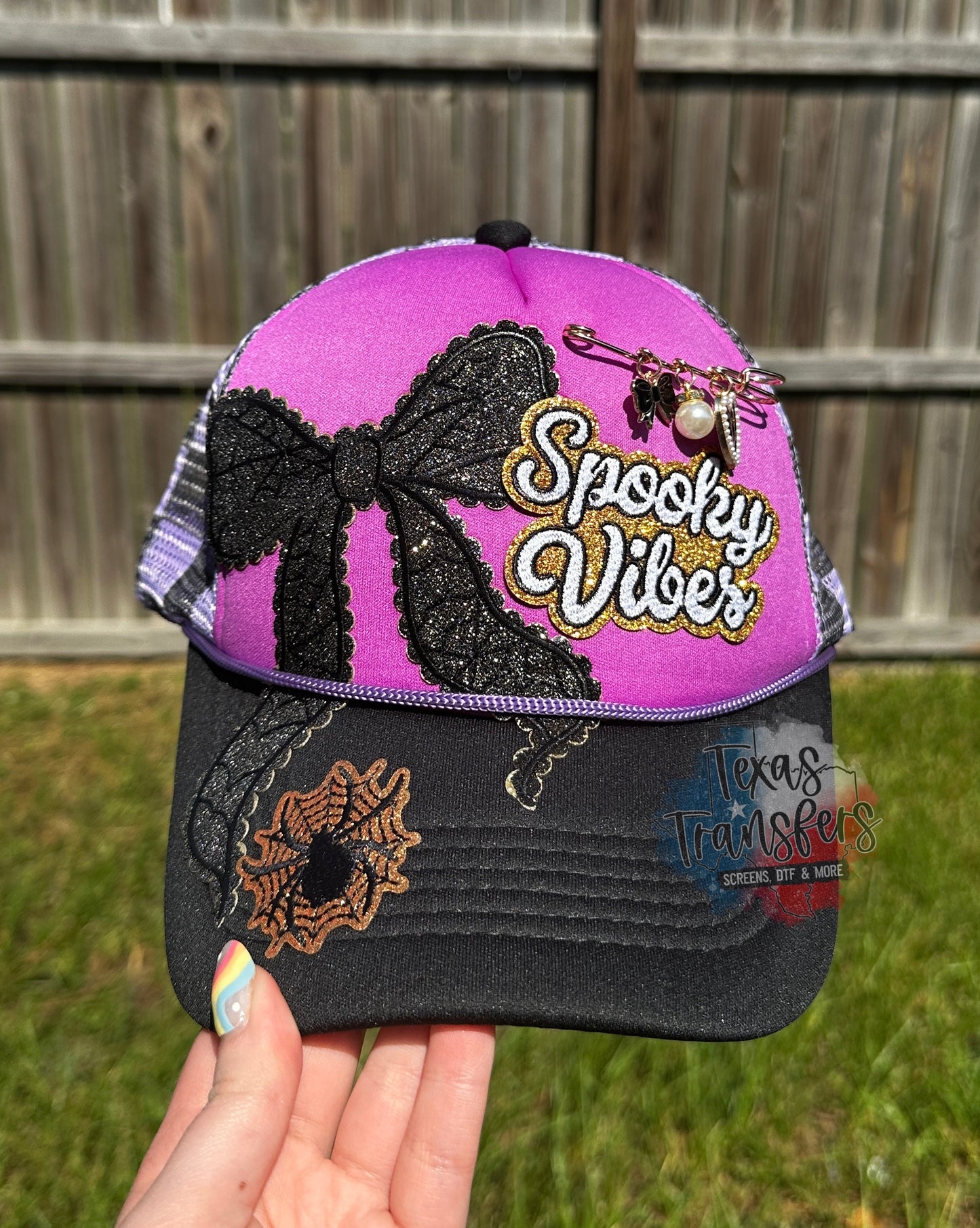 Spider Web (Small) Glitter Bow Iron-On PATCH - Texas Transfers and Designs