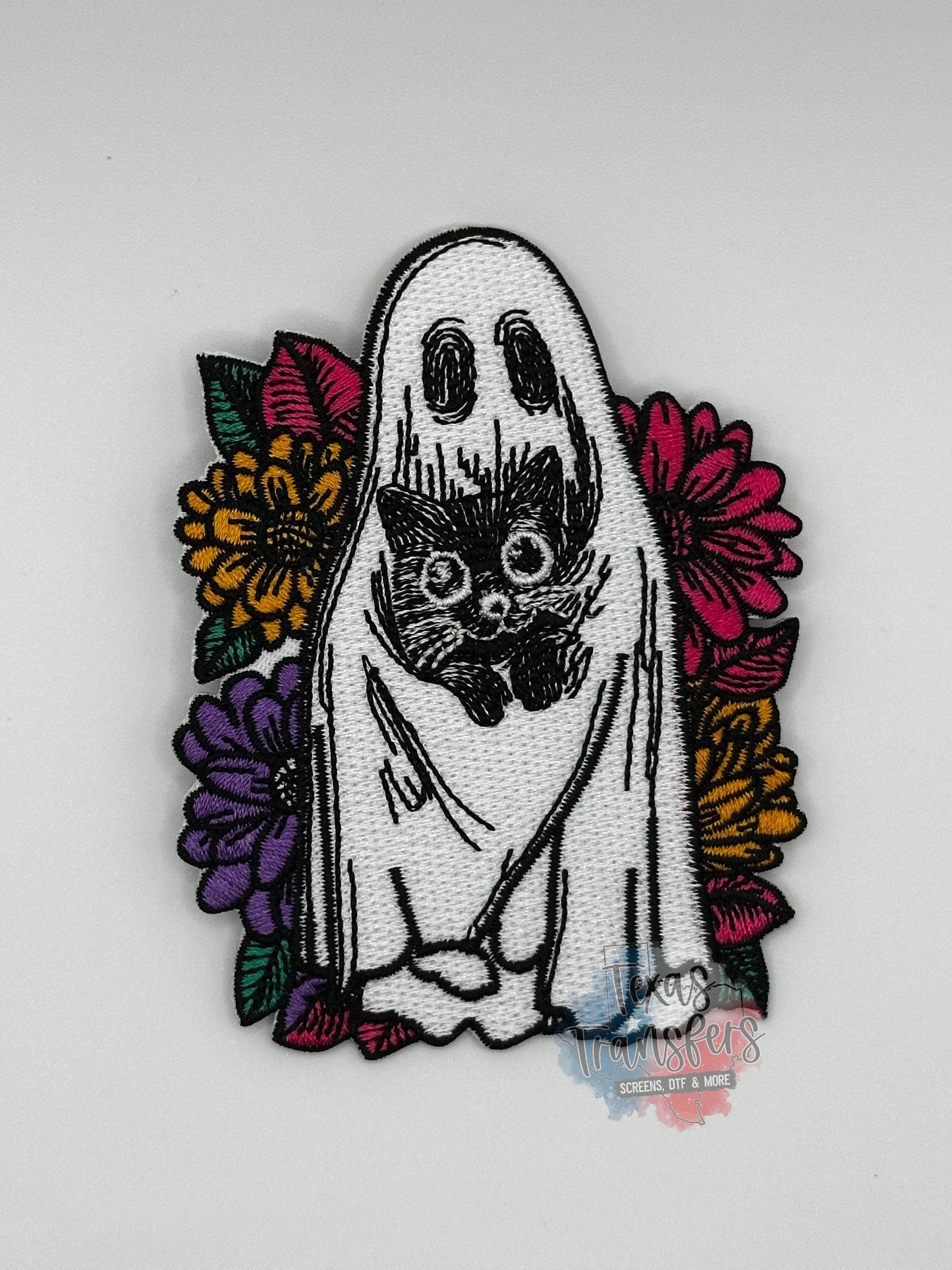 Ghost with Cat Iron-On PATCH - Texas Transfers and Designs