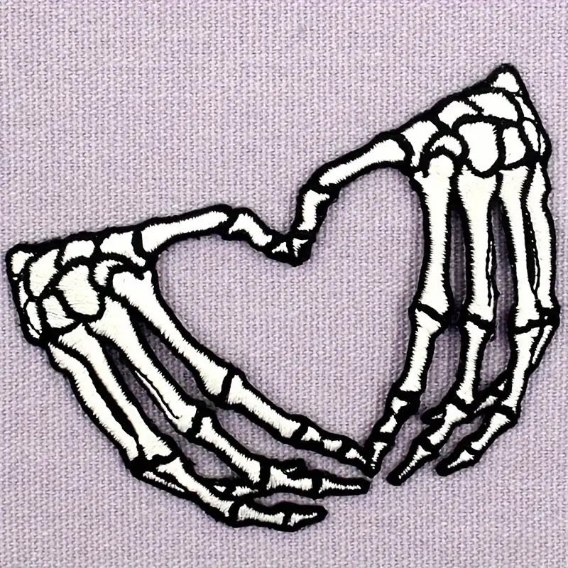 Skeleton Heart Hands Iron- On Patch - Texas Transfers and Designs