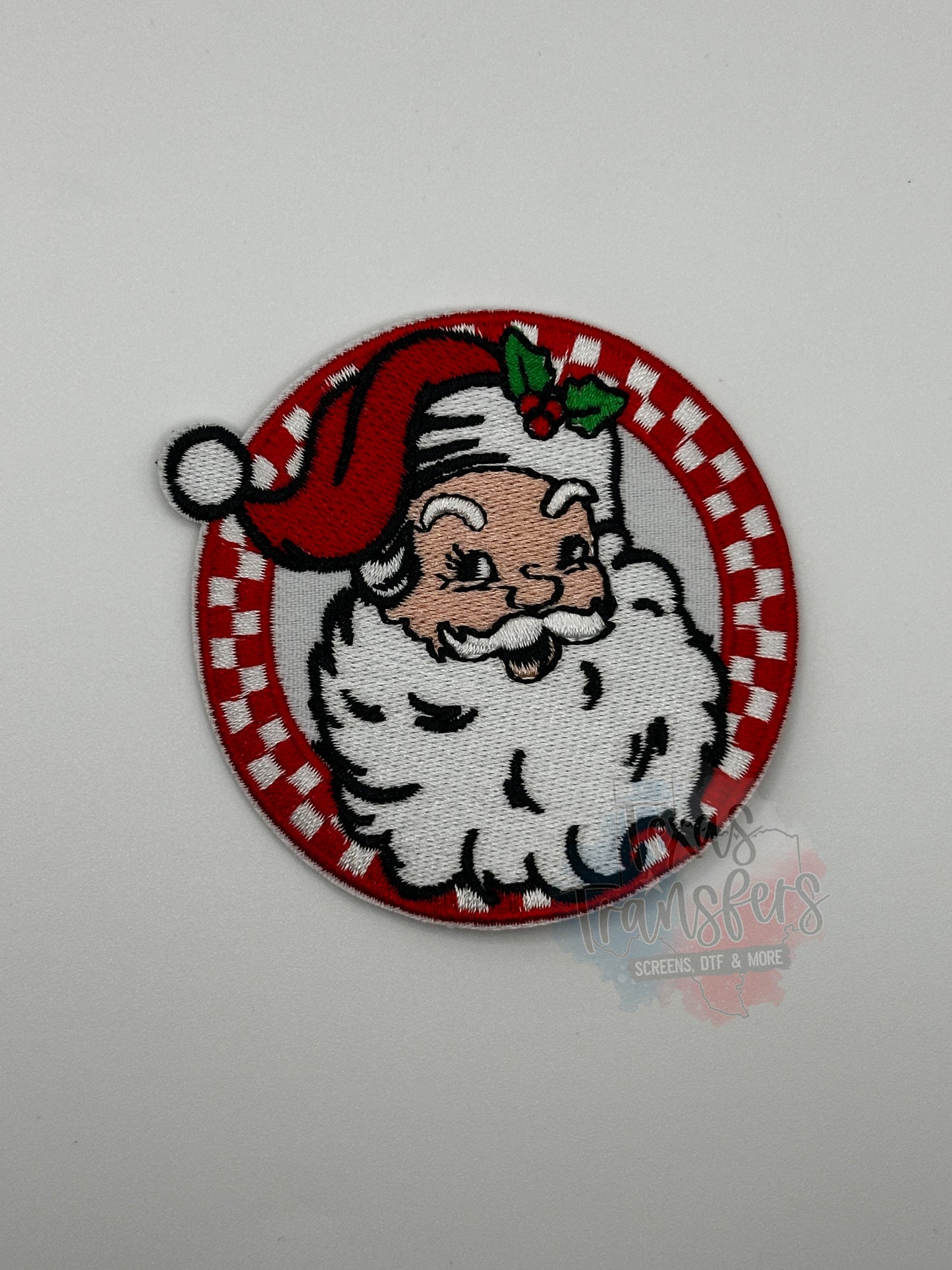 Santa Red Checker Circle Iron-On PATCH - Texas Transfers and Designs