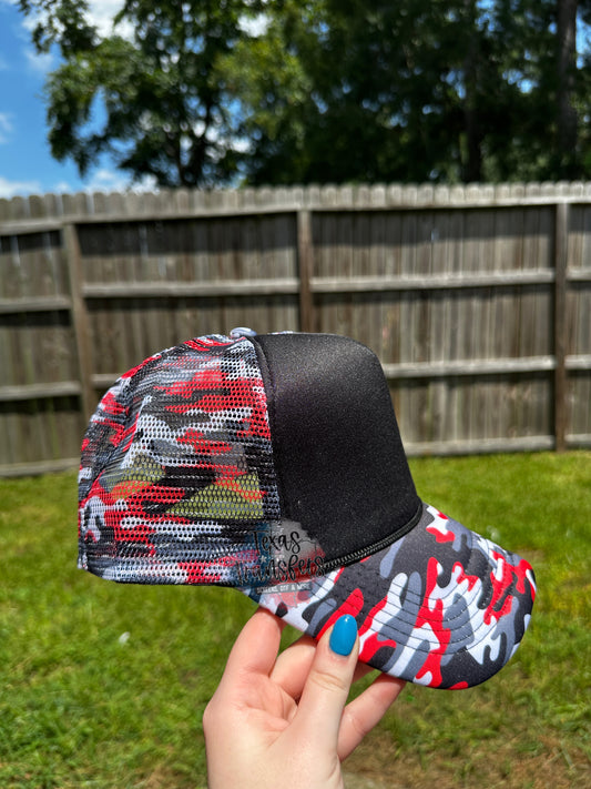 Red/Black Camo Trucker Hat - Texas Transfers and Designs