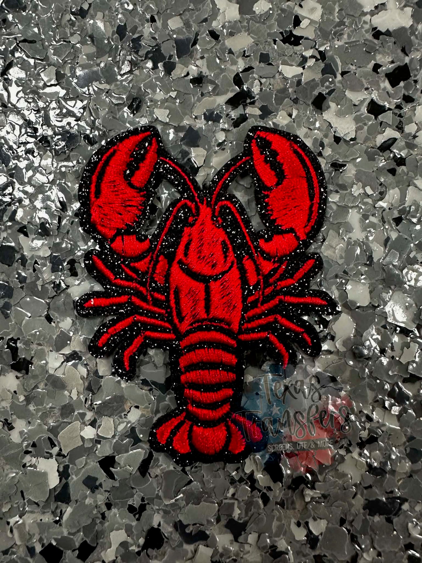 Crawfish with Black Glitter Background Iron-On Patch