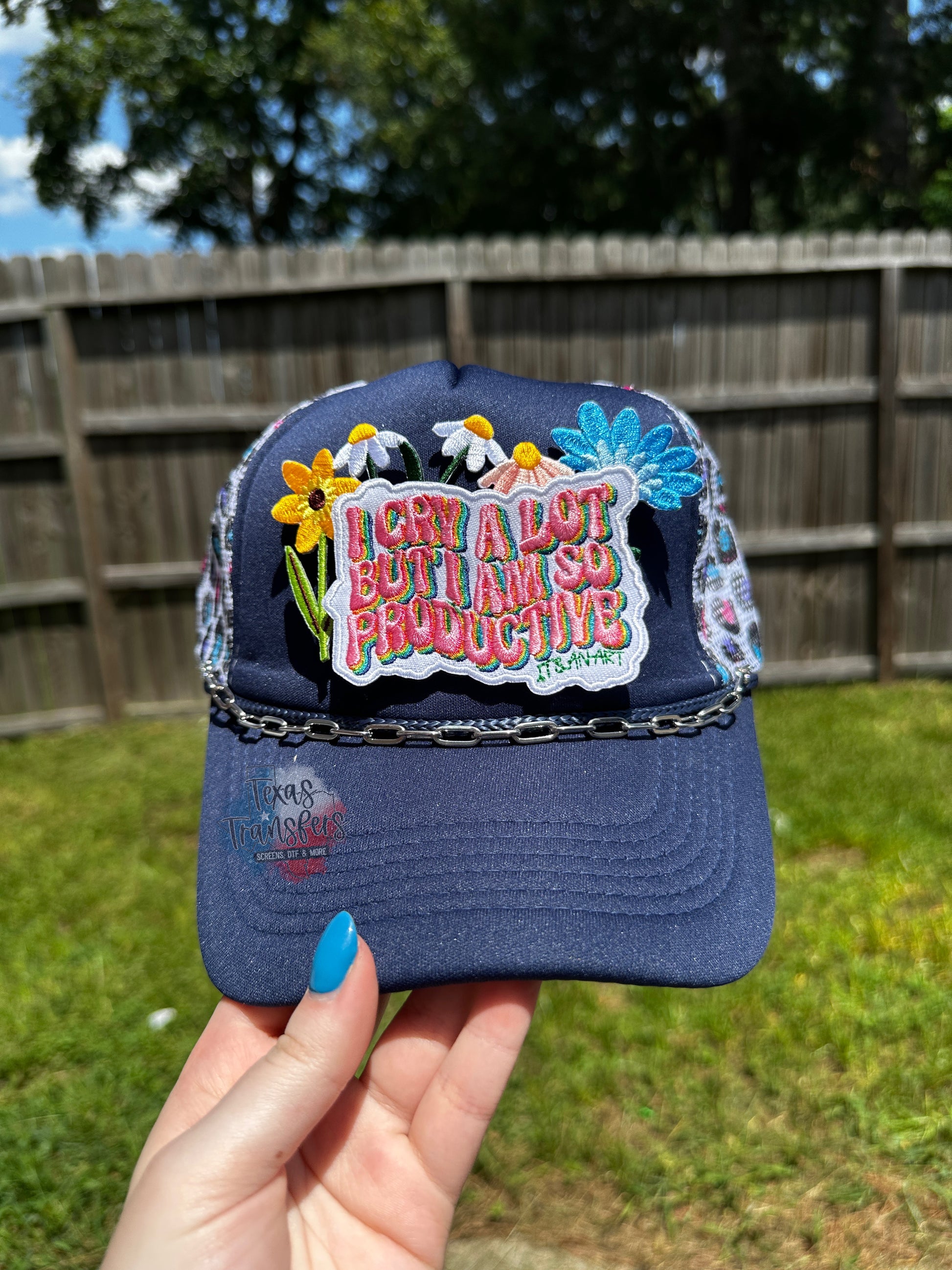 Navy/Colorful Leopard Trucker Hat - Texas Transfers and Designs