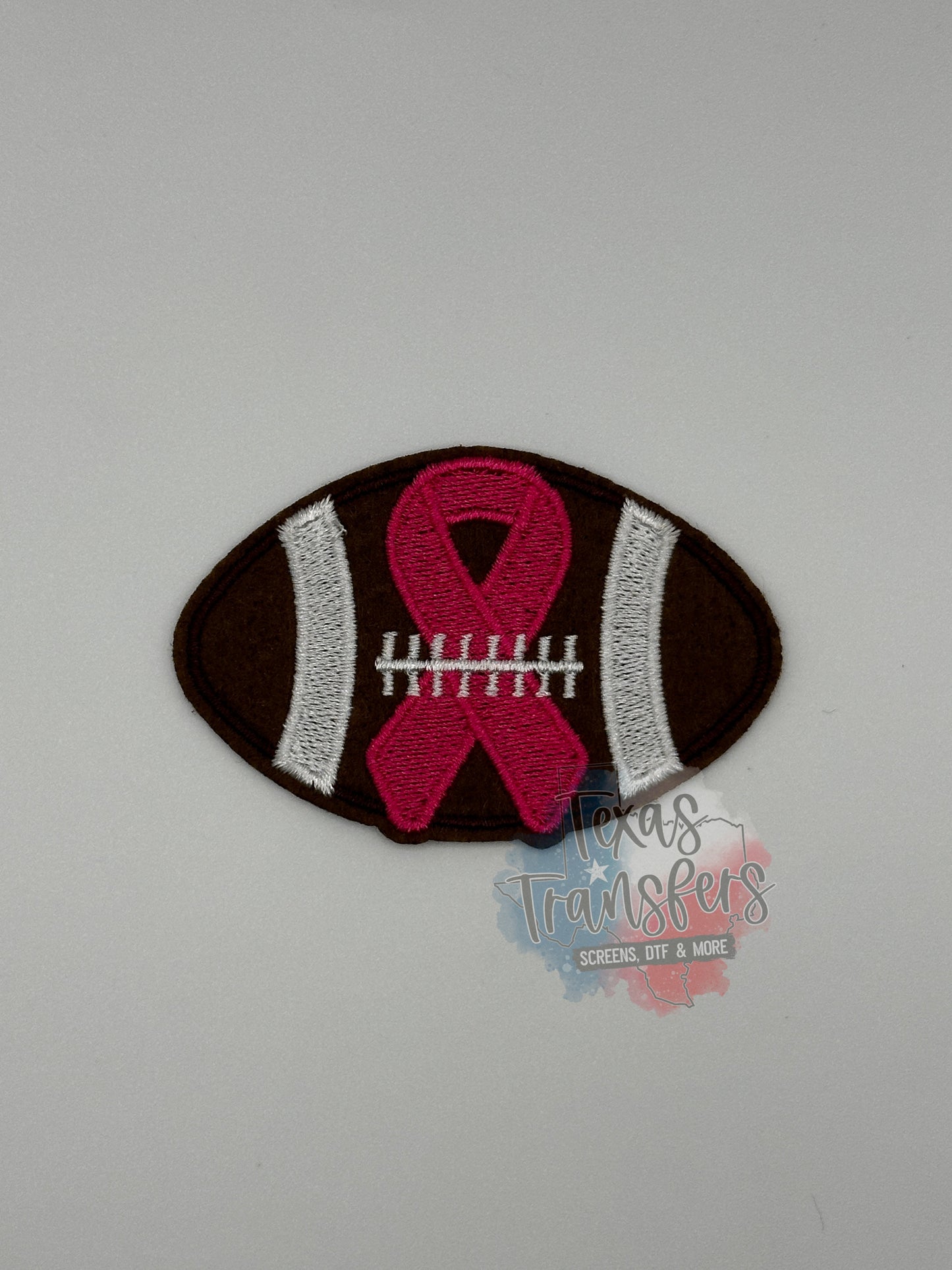 Small Breast Cancer Football Iron-On PATCH - Texas Transfers and Designs