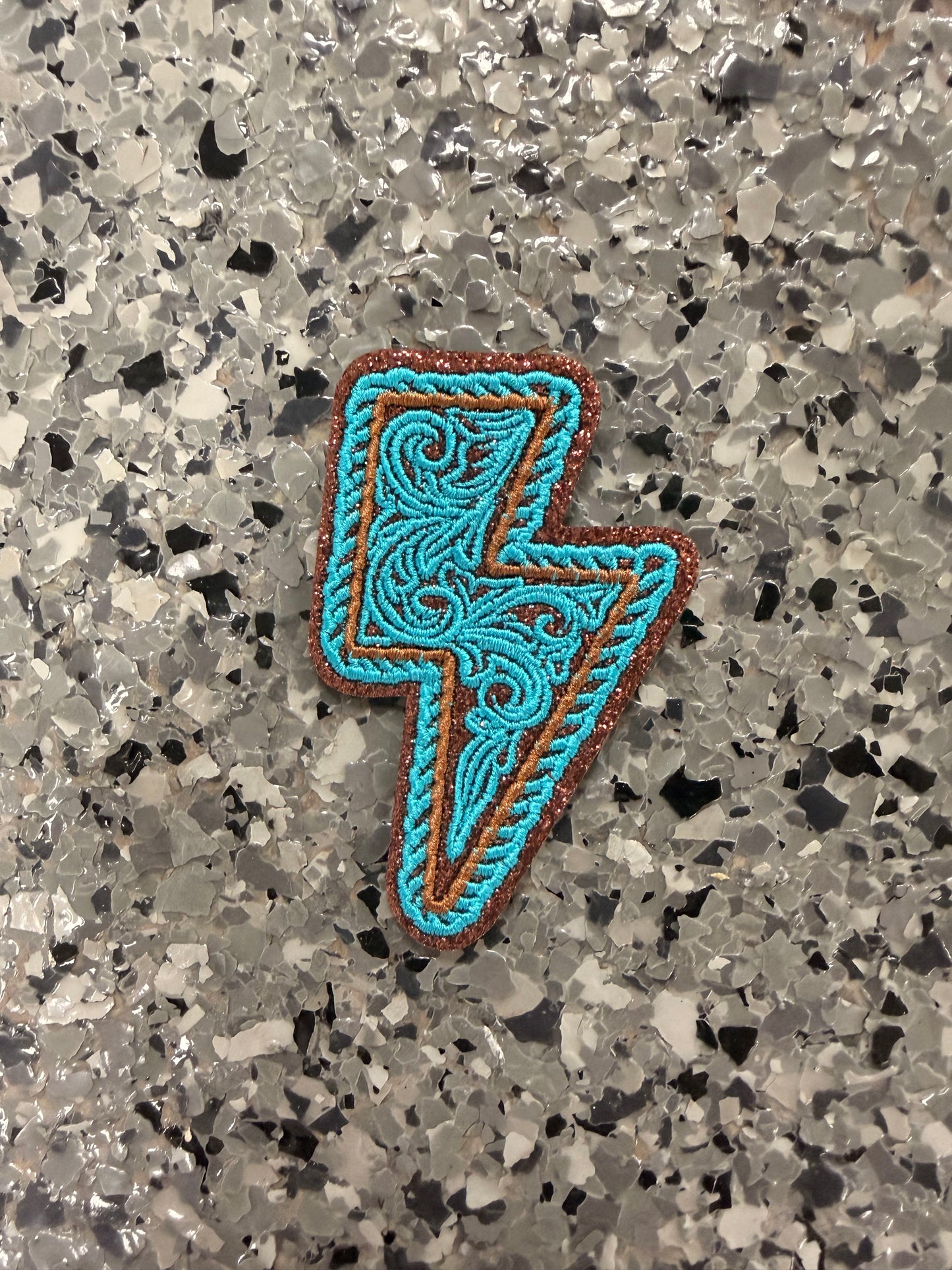 Turquoise Brown Glitter Lightning Bolt Iron-On - Texas Transfers and Designs