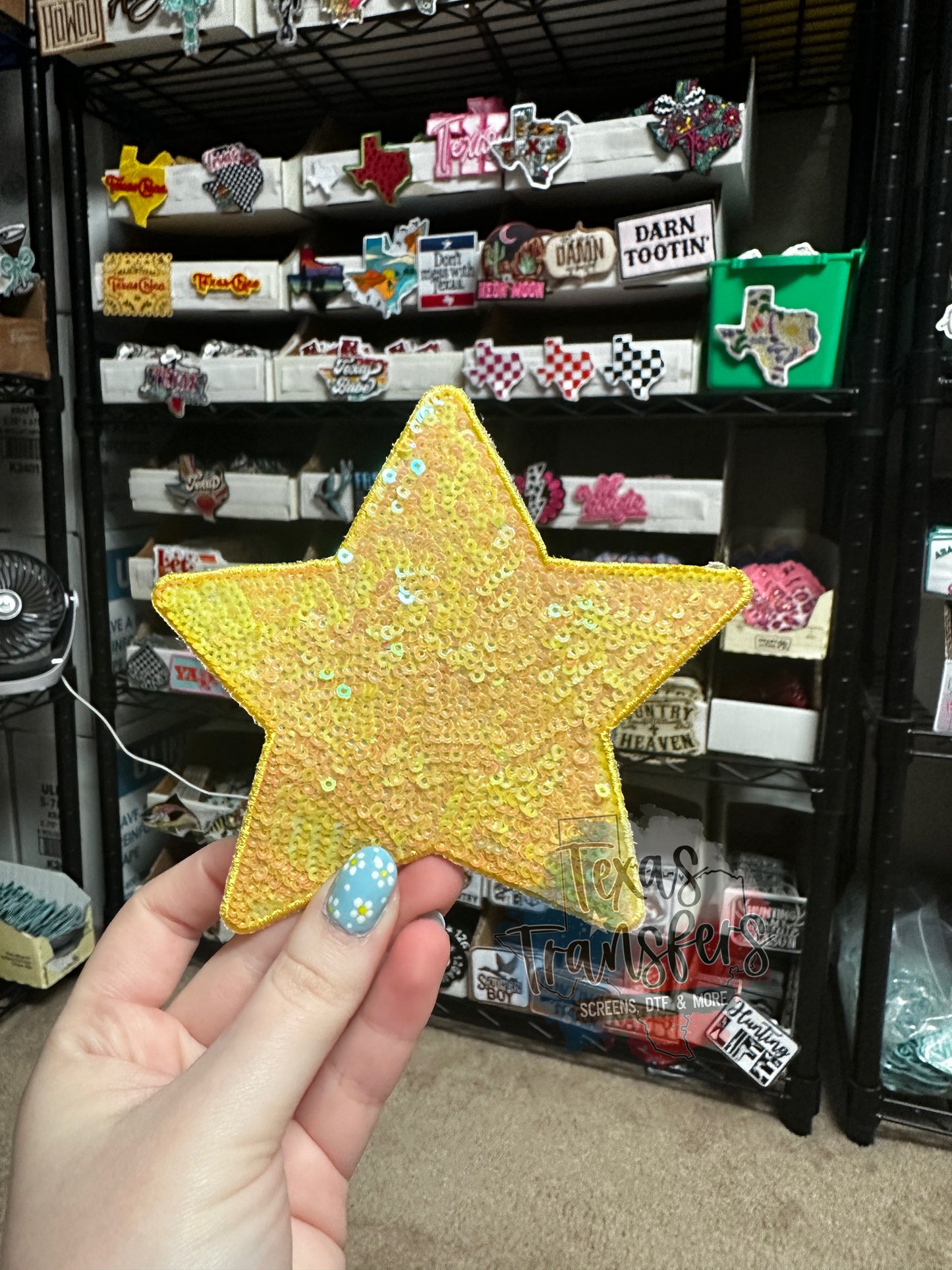 5" Sequin Stars (Embroidered Outline) Iron On Patches - Texas Transfers and Designs